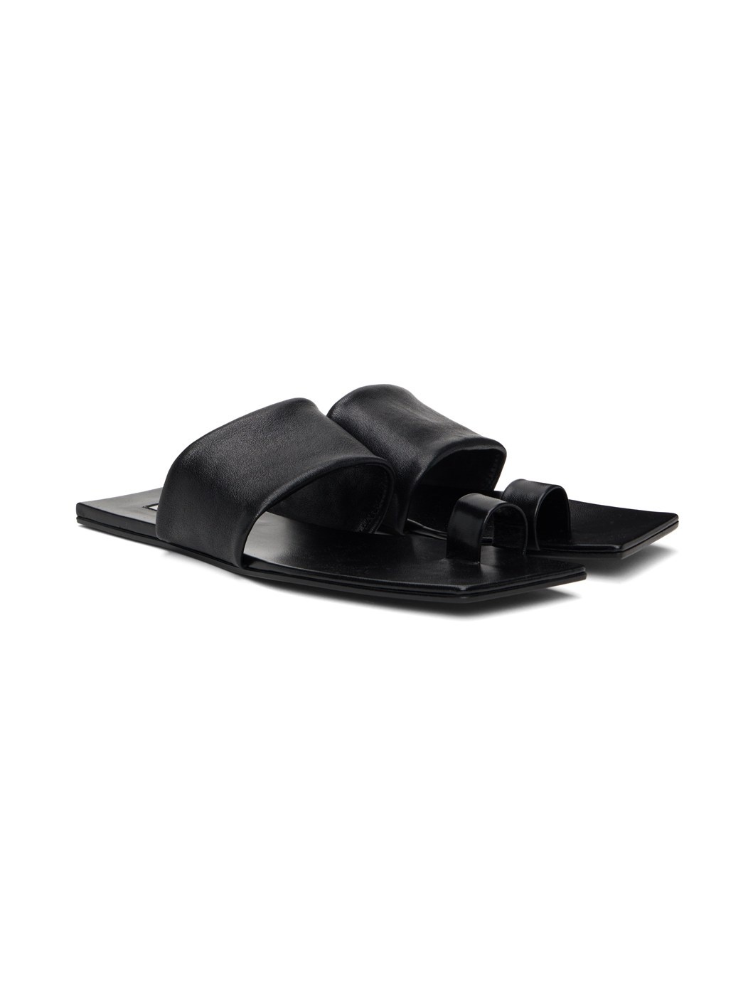 Black Square Toe Flat Sandals - 4