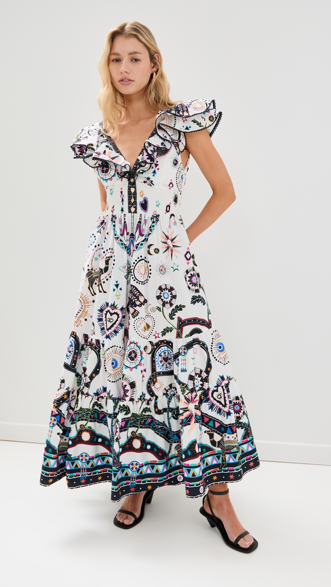 Tiered Dress With Neck Frill - 1
