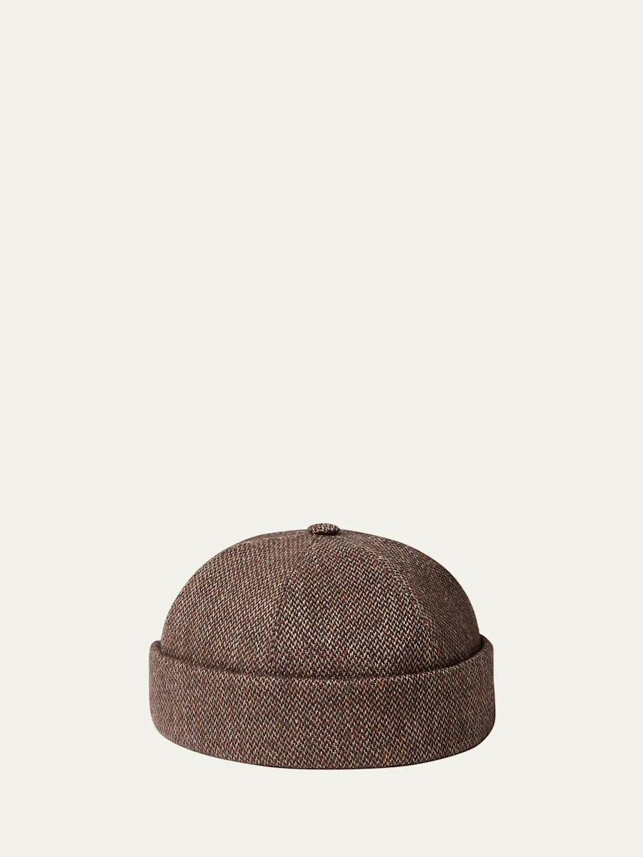 Men's Sasha Linen-Blend Beanie Hat with Leather Strap - 1
