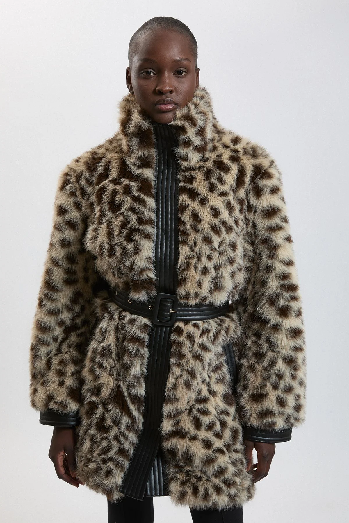 Faux Tipped Contrast Fur Belted Midi Coat - 1