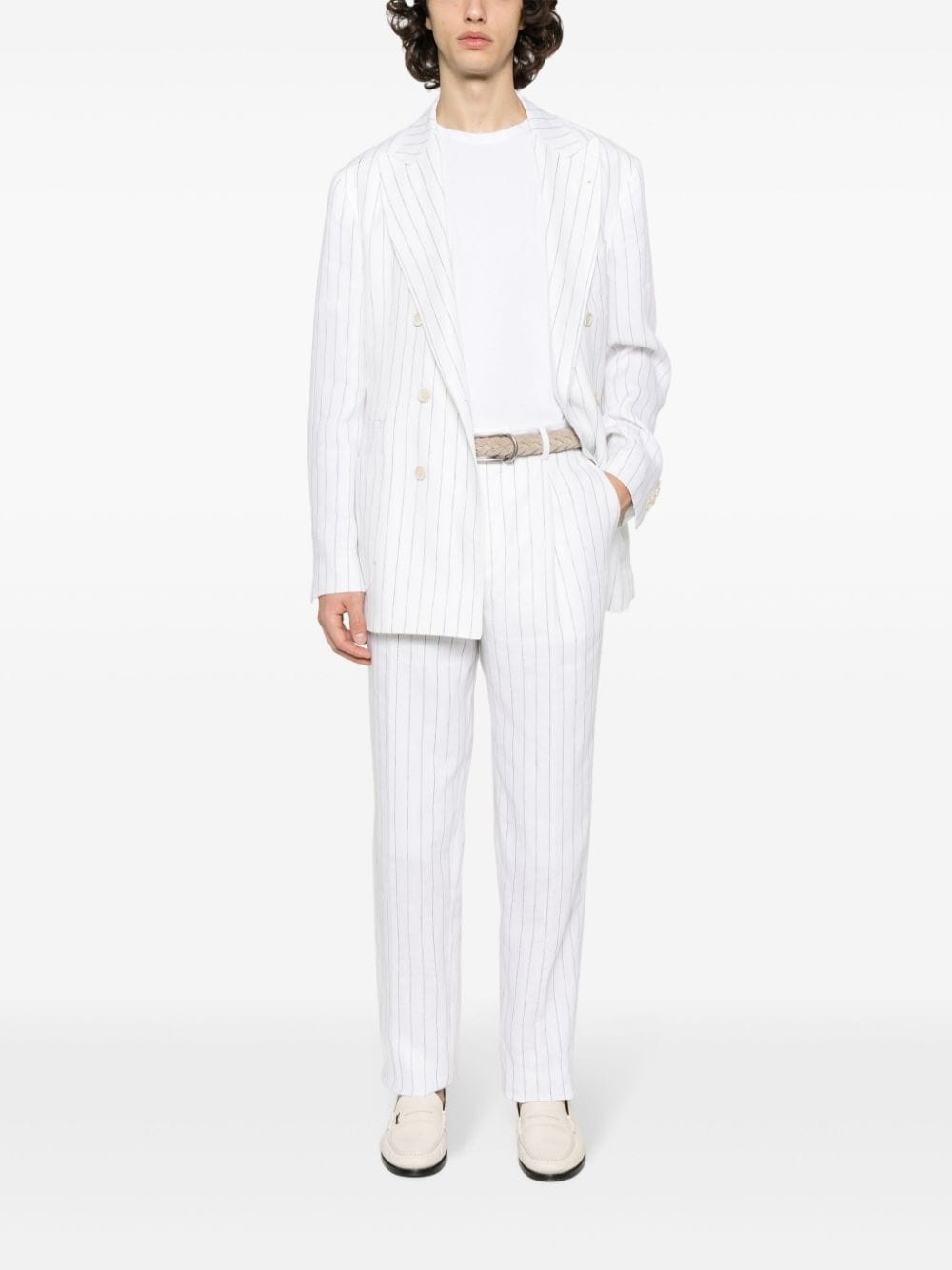 double-breasted linen suit - 2