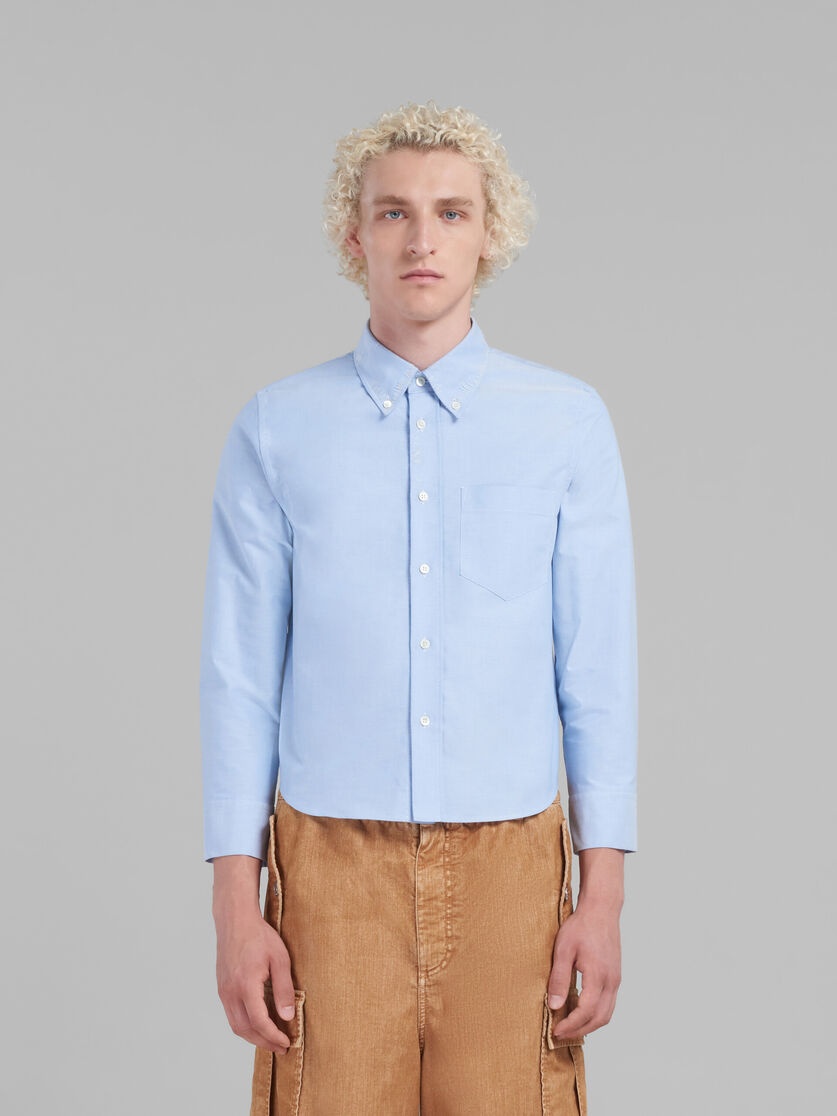 LIGHT BLUE CROPPED OXFORD SHIRT WITH MARNI MENDING - 2