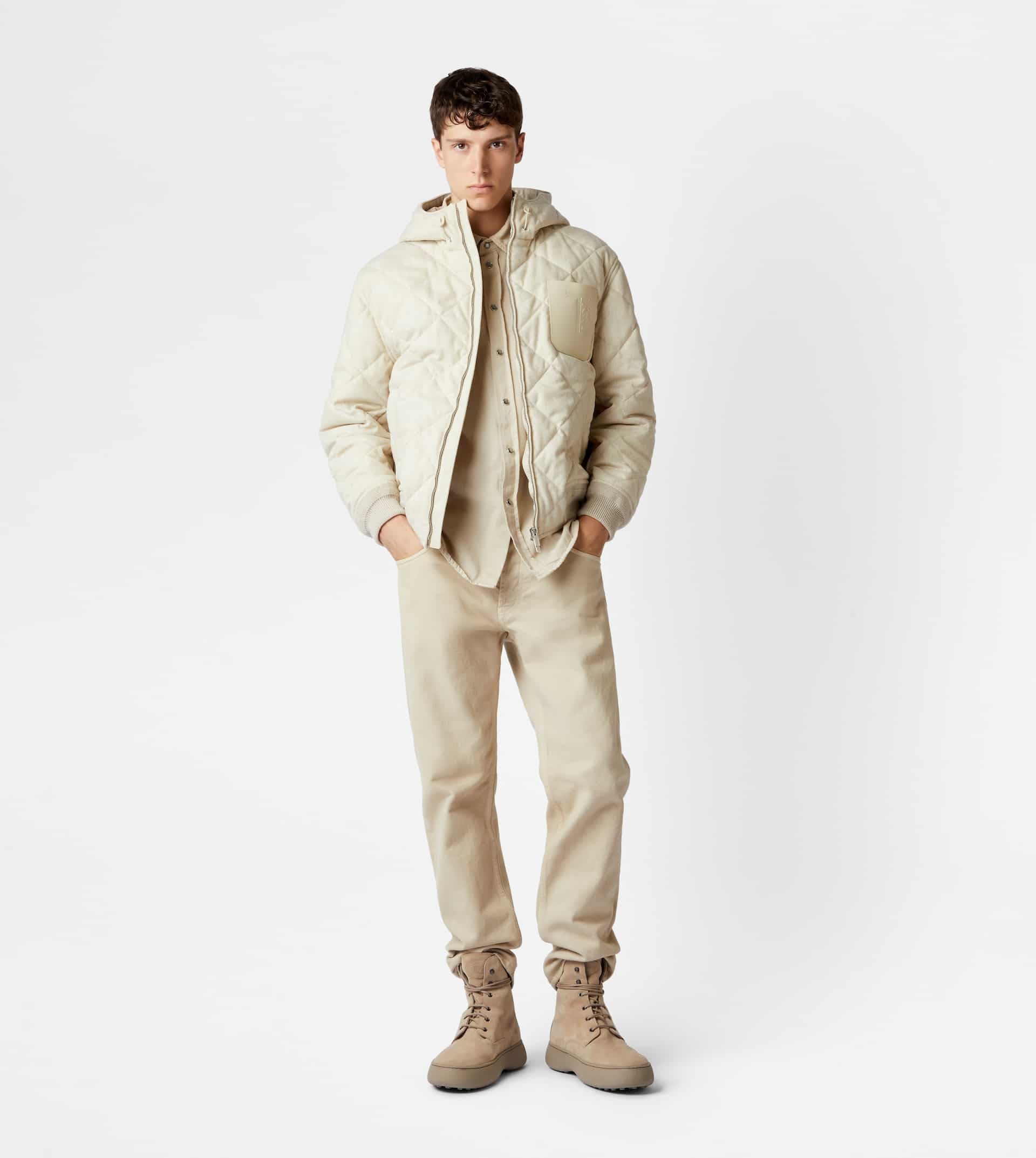 TOD'S QUILTED OVER BOMBER JACKET - BEIGE - 2