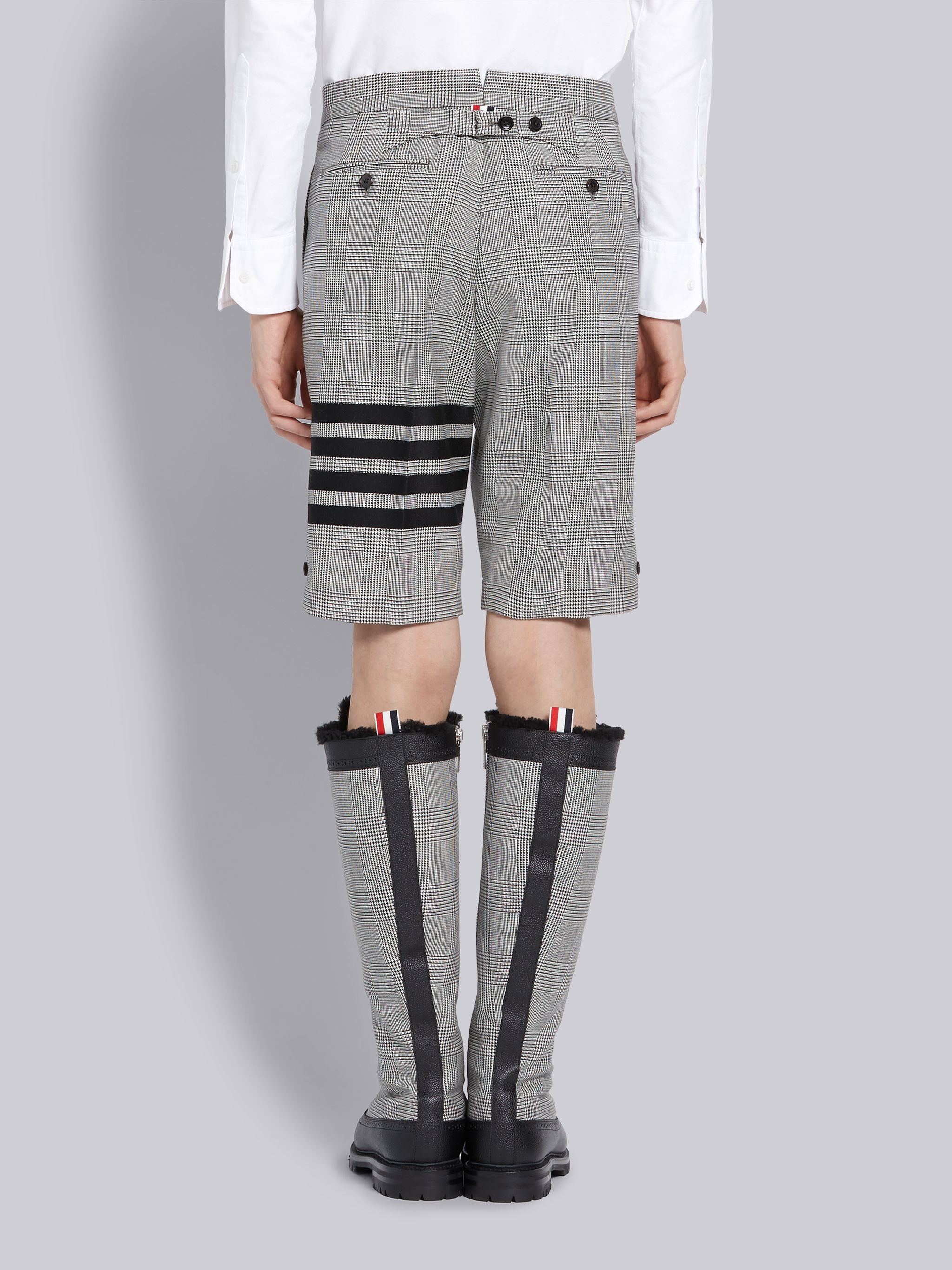 Black And White Heavy Wool Prince Of Wales Classic 4-Bar Shorts - 3
