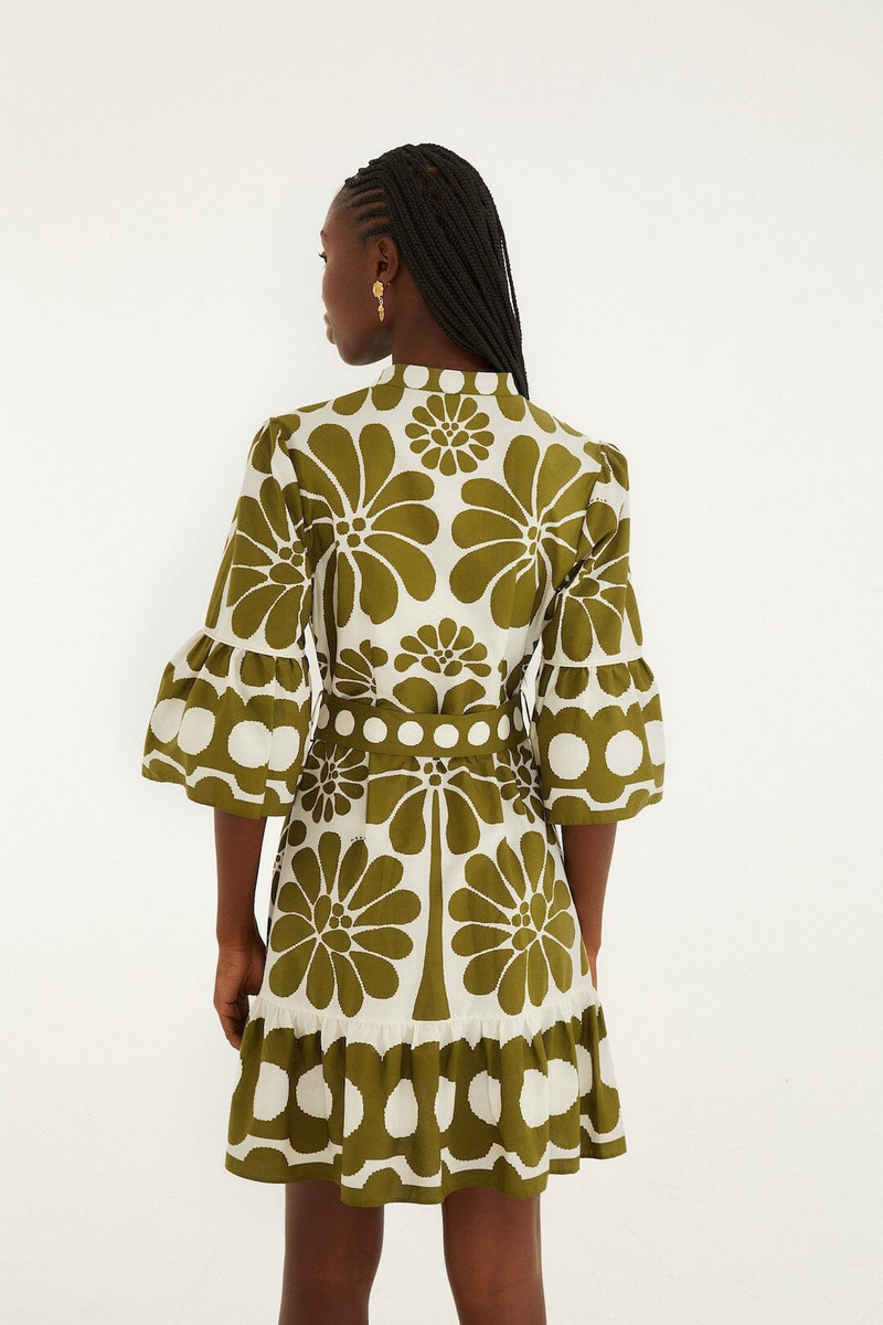 Green Palermo Belted Organic Cotton Mini Dress 3