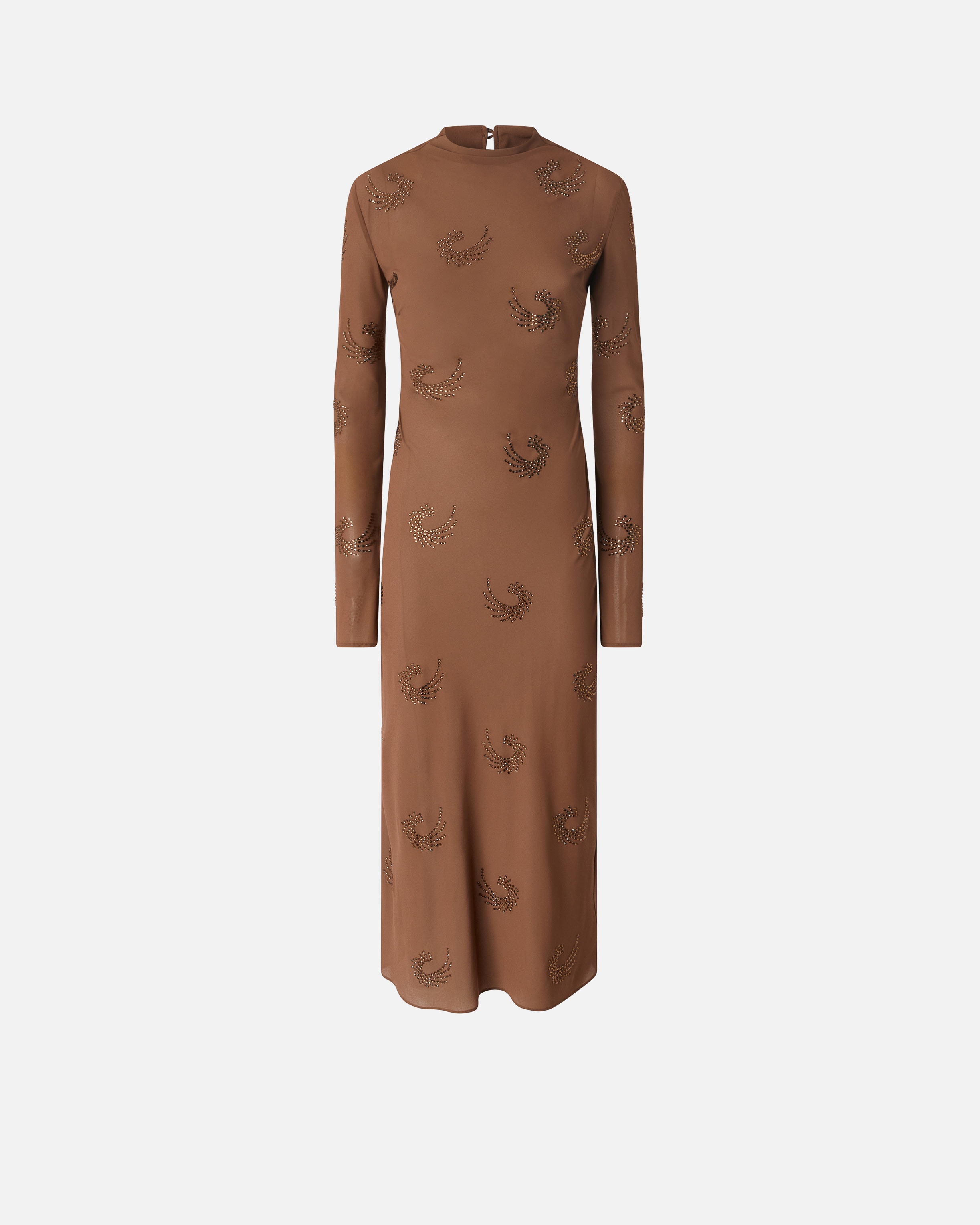 LONG HIGH-NECK DRESS WITH RHINESTONE SWIRLS - 1