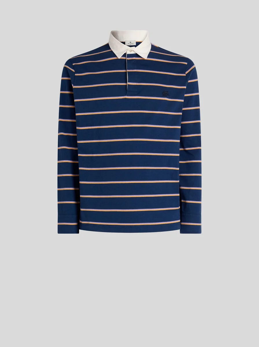 LONG-SLEEVED COTTON POLO SHIRT WITH SHIRT COLLAR AND STRIPED MOTIF - 1
