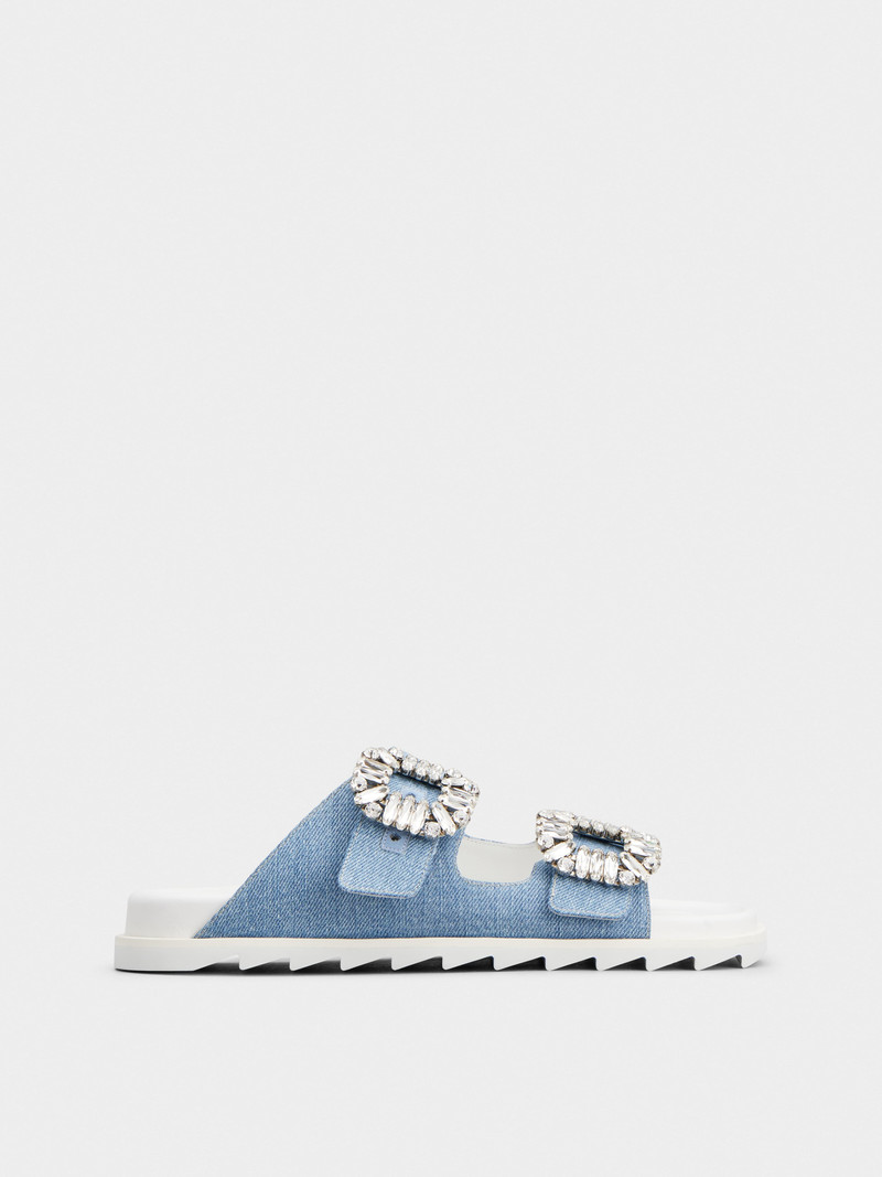 Slidy Viv' Strass Buckle Mules in Denim - 1