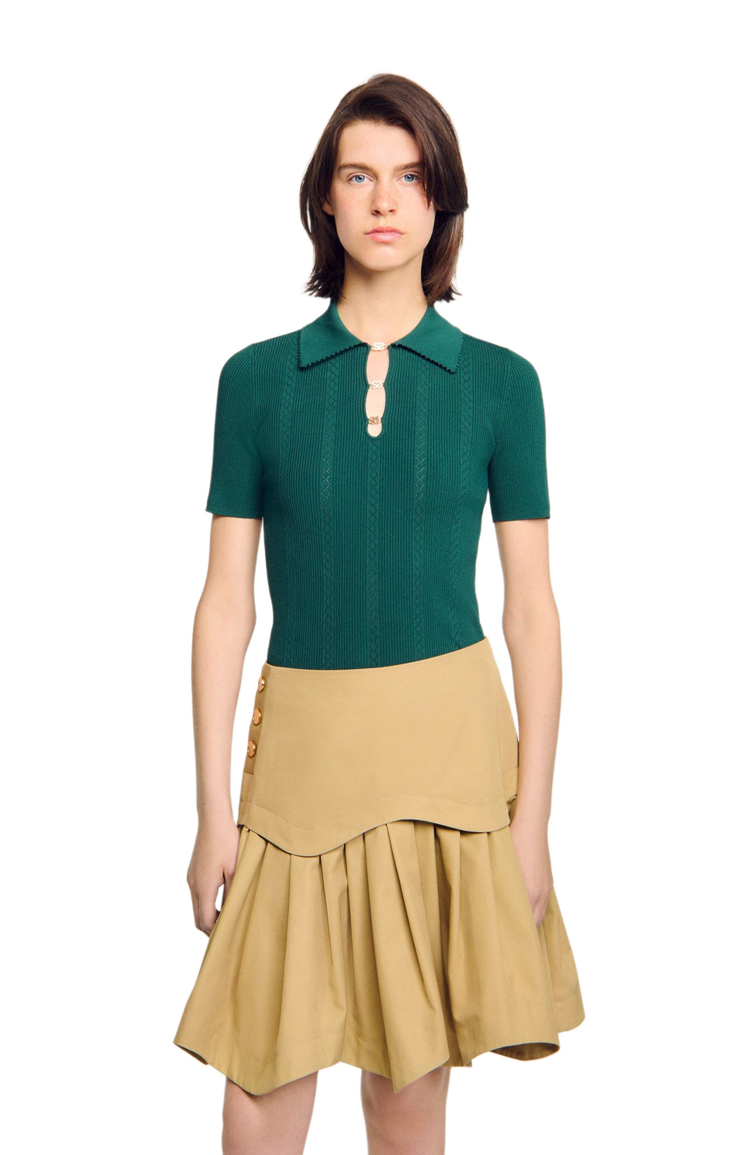 SANDRO Polo sweater in Dark Green at Nordstrom - 3