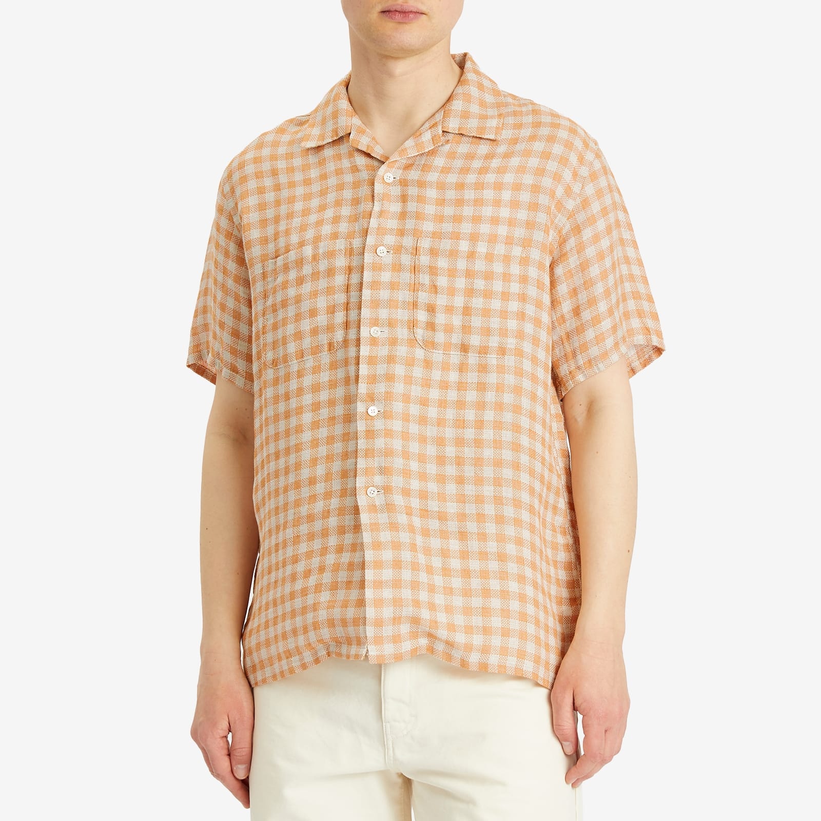 Beams Plus Open Collar Panama Plaid Linen Shirt - 2