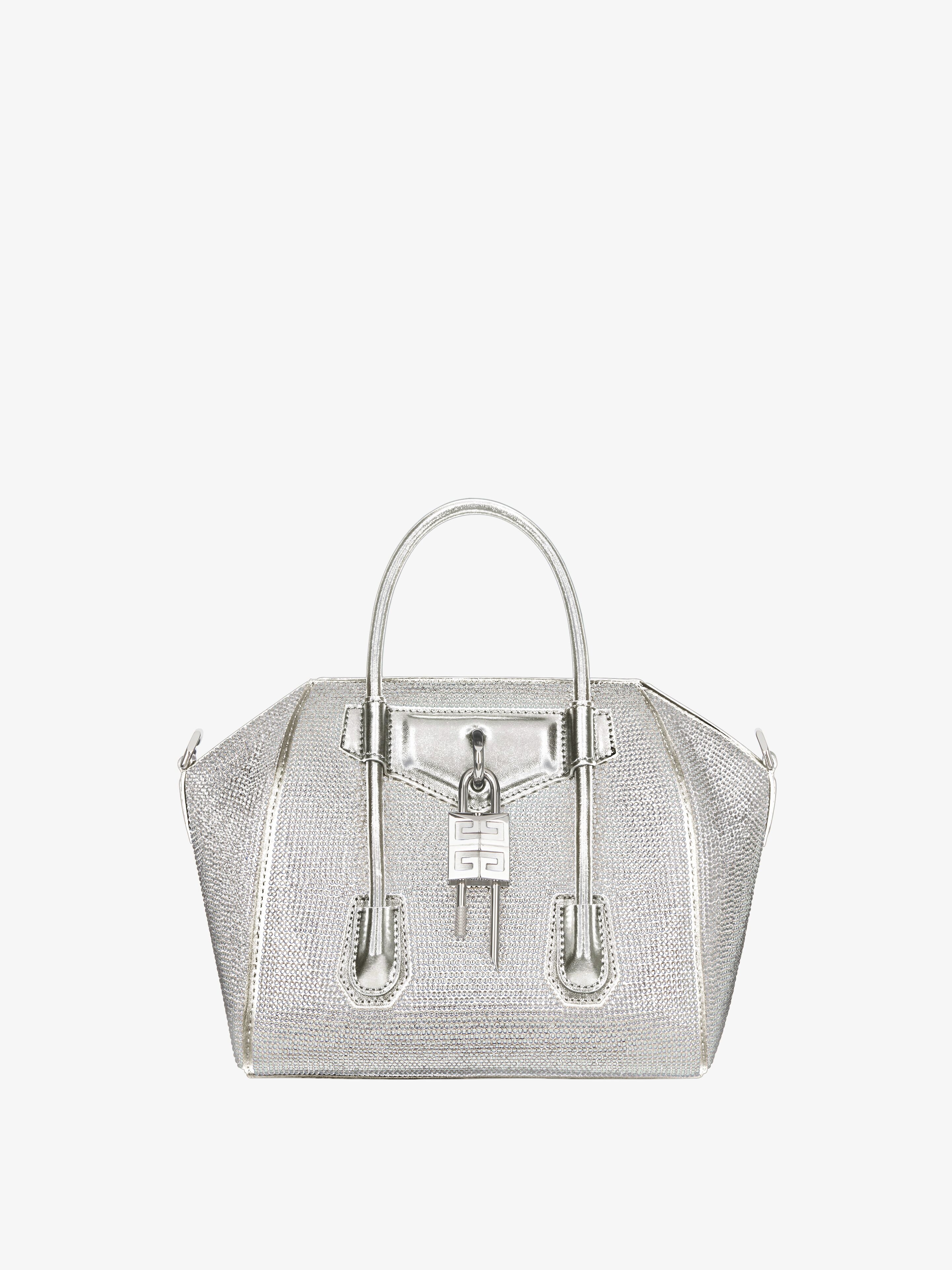 MINI ANTIGONA LOCK BAG IN SATIN, STRASS AND LEATHER - 1