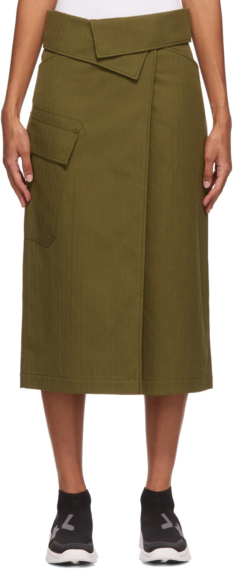 Khaki Soft Cotton Drill Wrap Skirt - 1