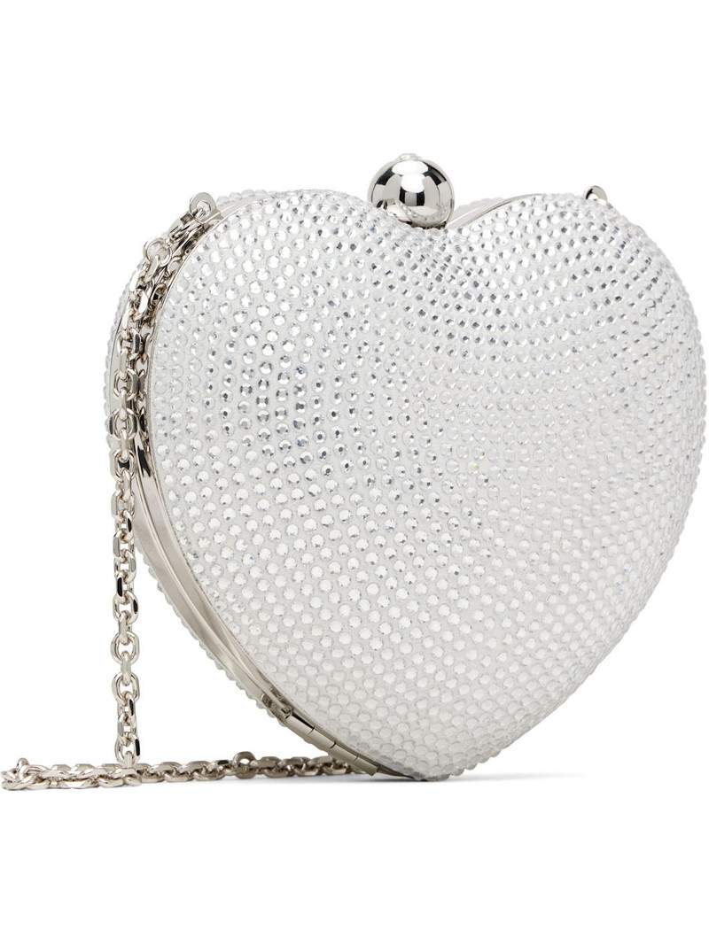 White Crystal Heart Suede Clutch 3