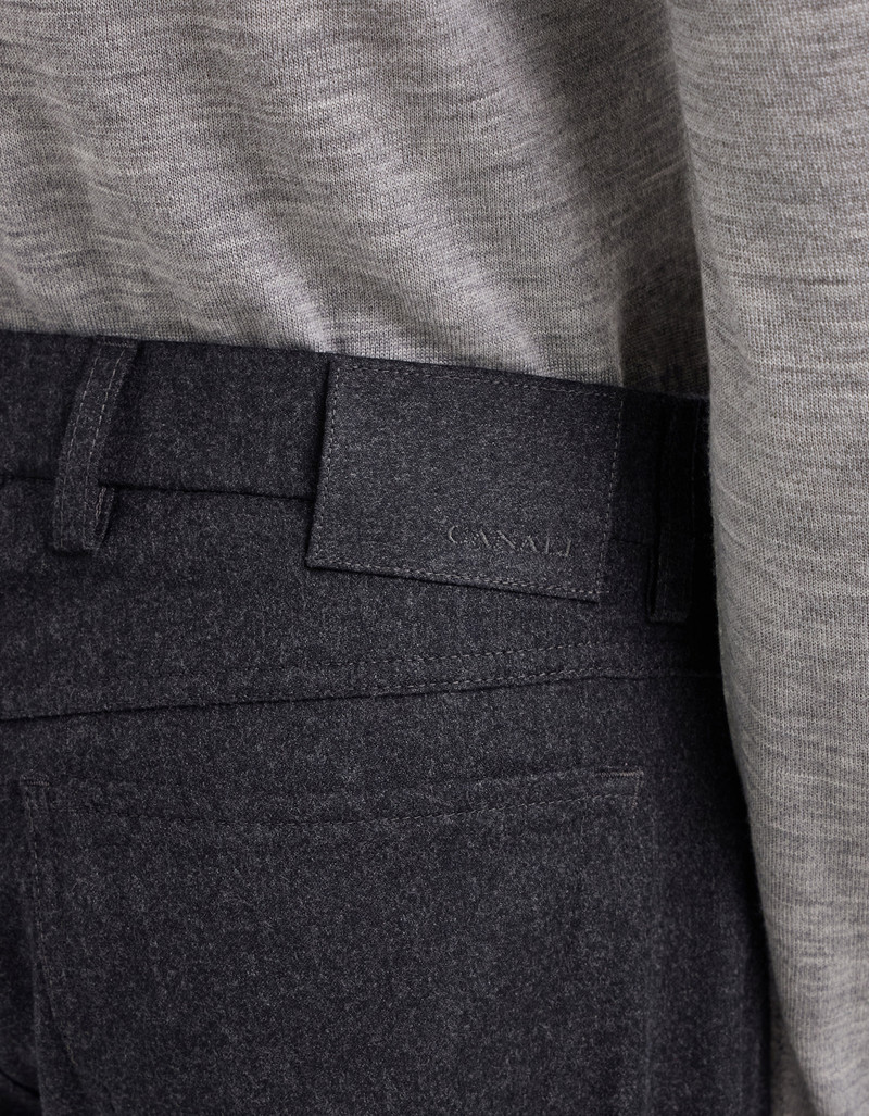 CHARCOAL GRAY FIVE POCKET FLANNEL IMPECCABILE WOOL PANTS 4
