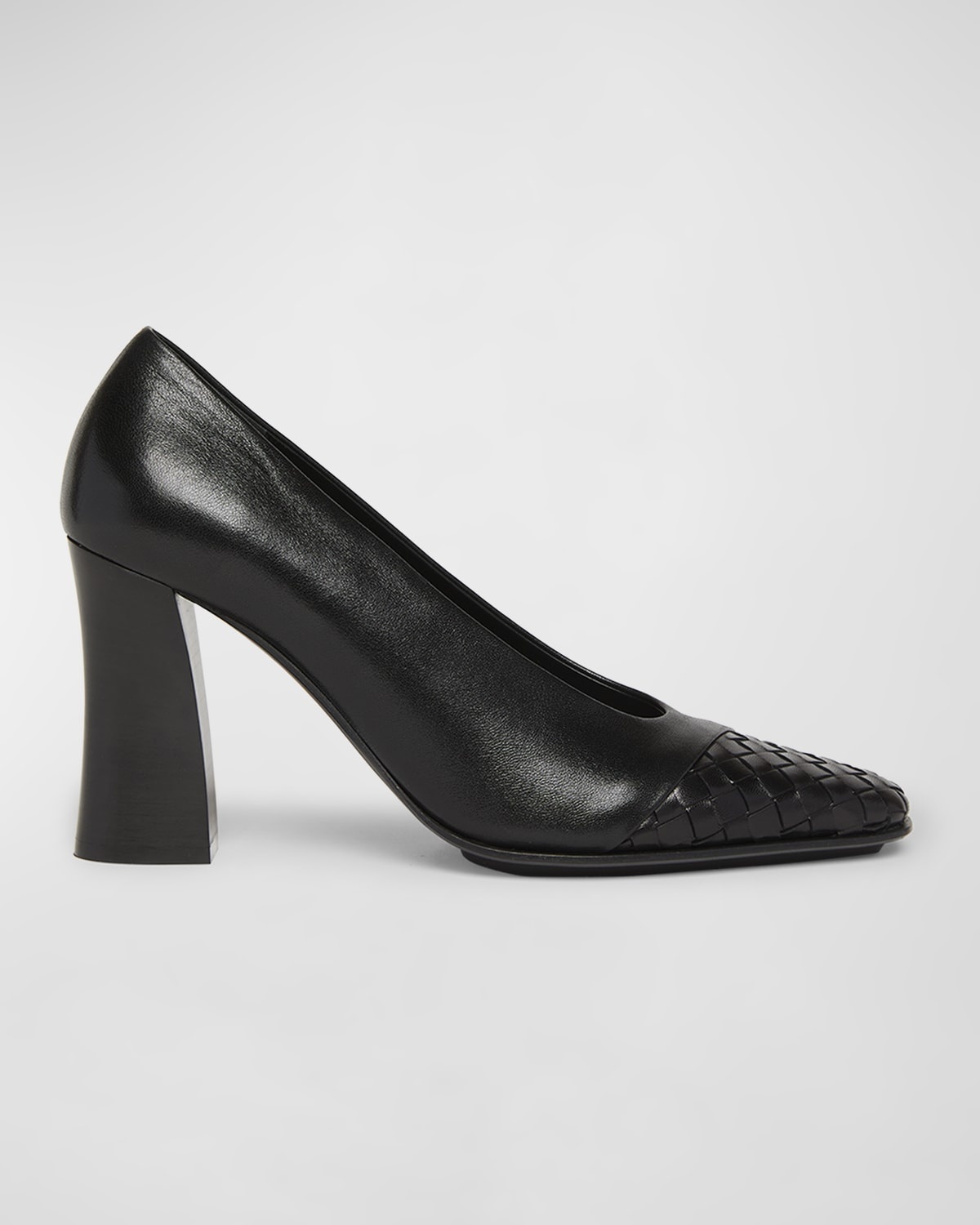 Mixed Leather Block-Heel Pumps - 1