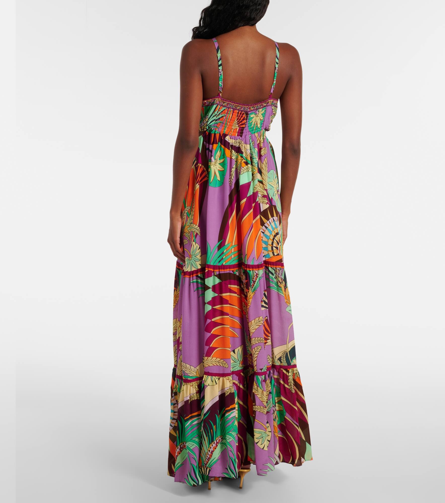 Gathered printed silk cutout maxi dress - 3