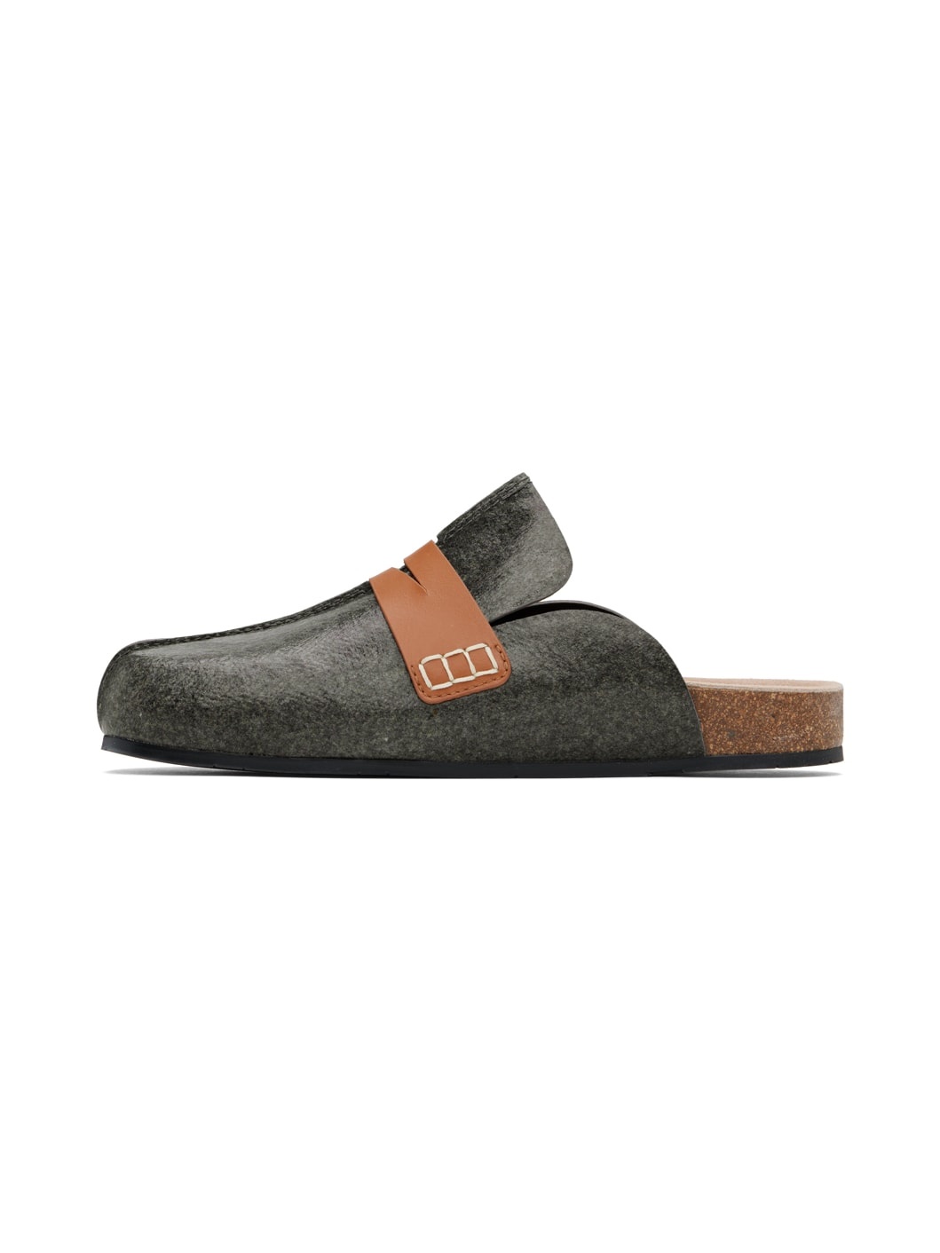 Gray Laminated Felt Mules - 3