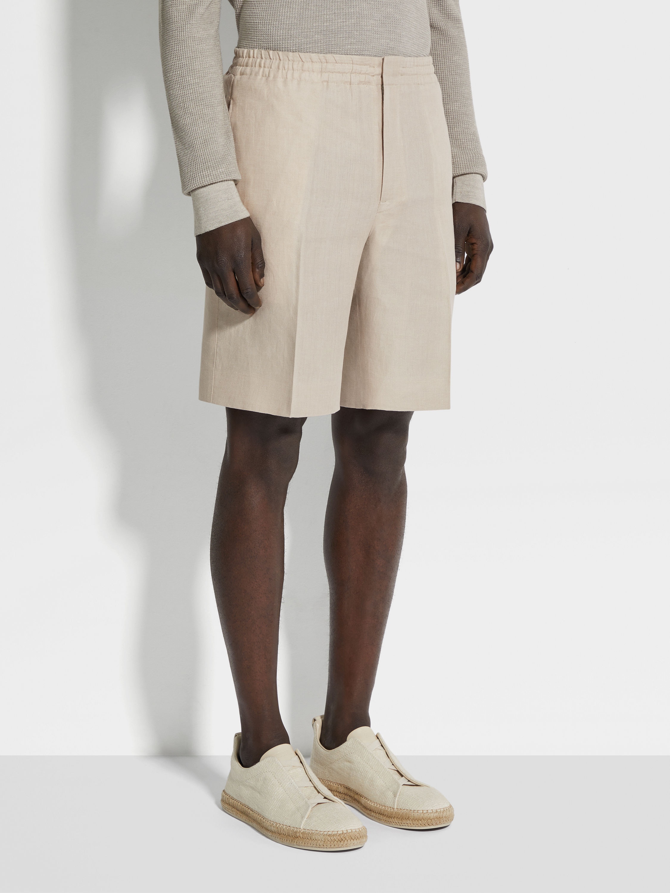 LIGHT BEIGE OASI LINO SHORTS - 5