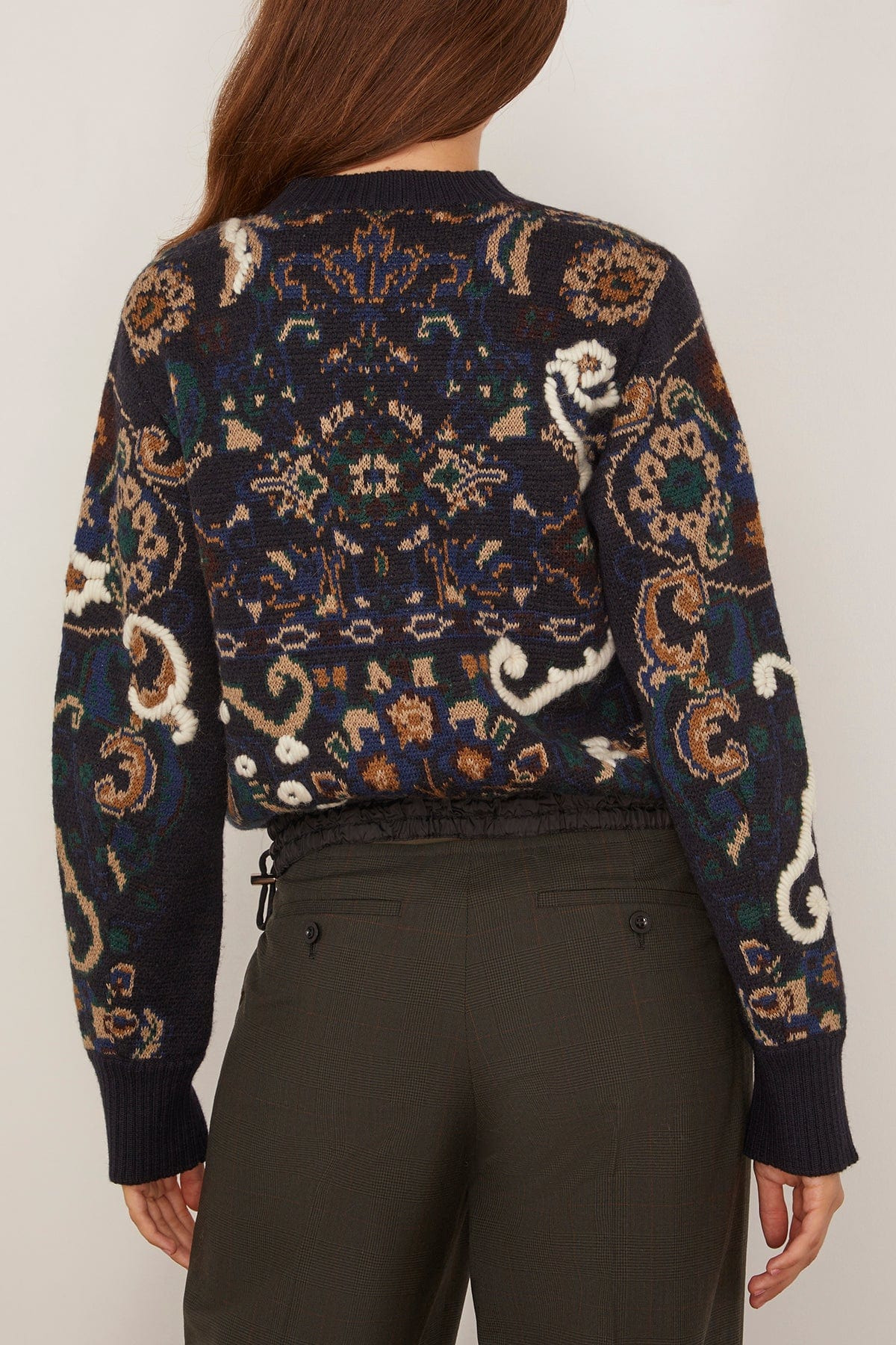Floral Jacquard Knit Pullover in Navy - 4
