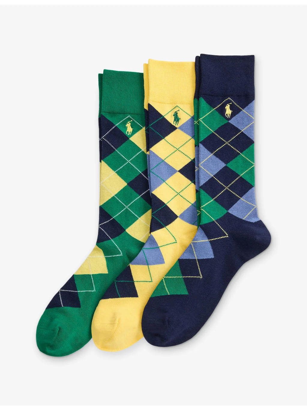 Argyle Cotton-Blend Crew Socks Pack of Three - 1