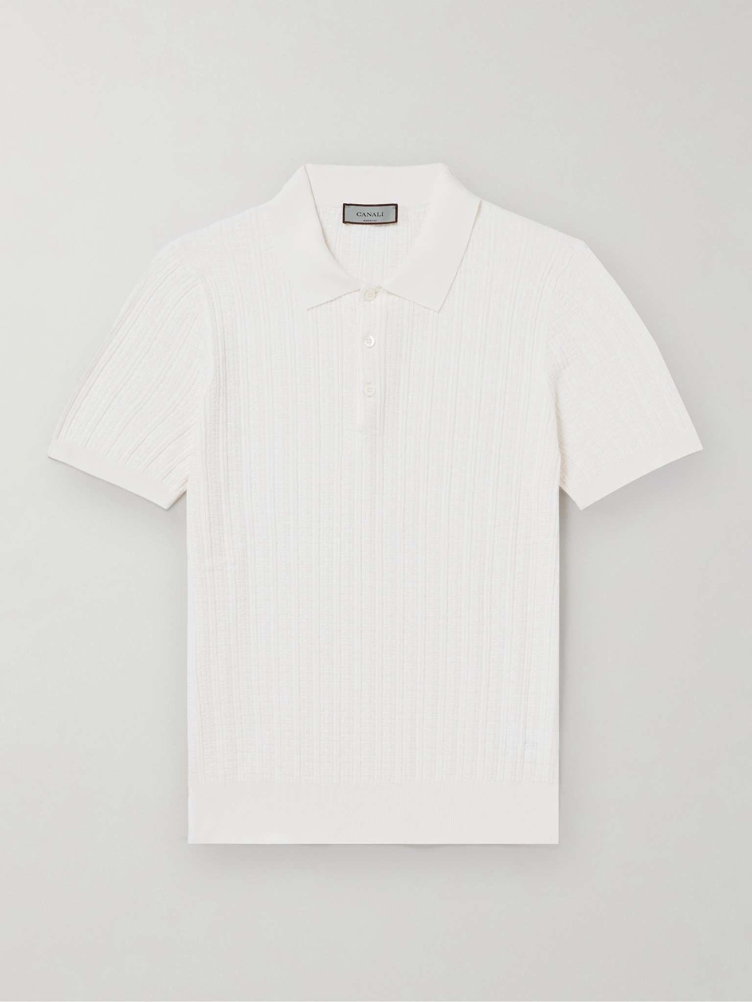 Textured-Knit Cotton Polo Shirt - 1