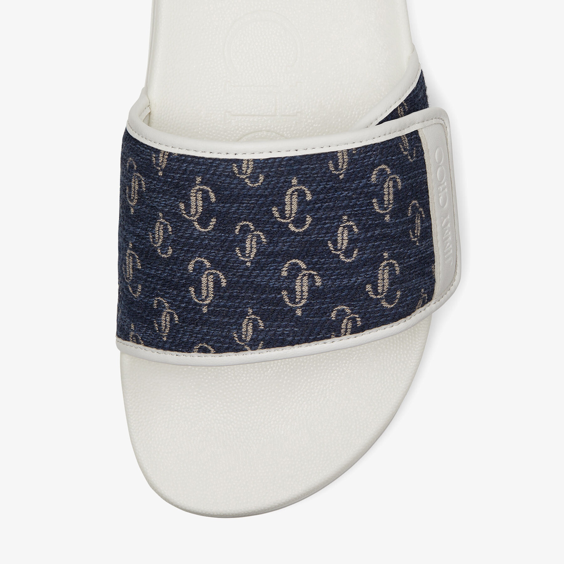 Fitz/M
Navy and White JC Logo Jacquard and White Nappa Leather Slides - 3