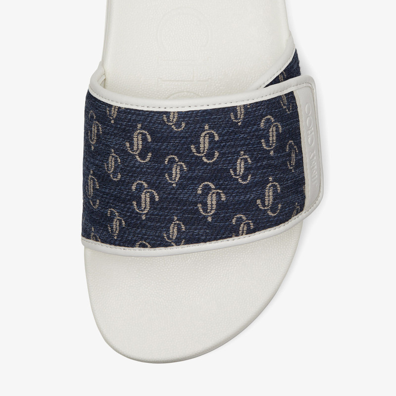 Fitz/M
Navy and White JC Logo Jacquard and White Nappa Leather Slides 3