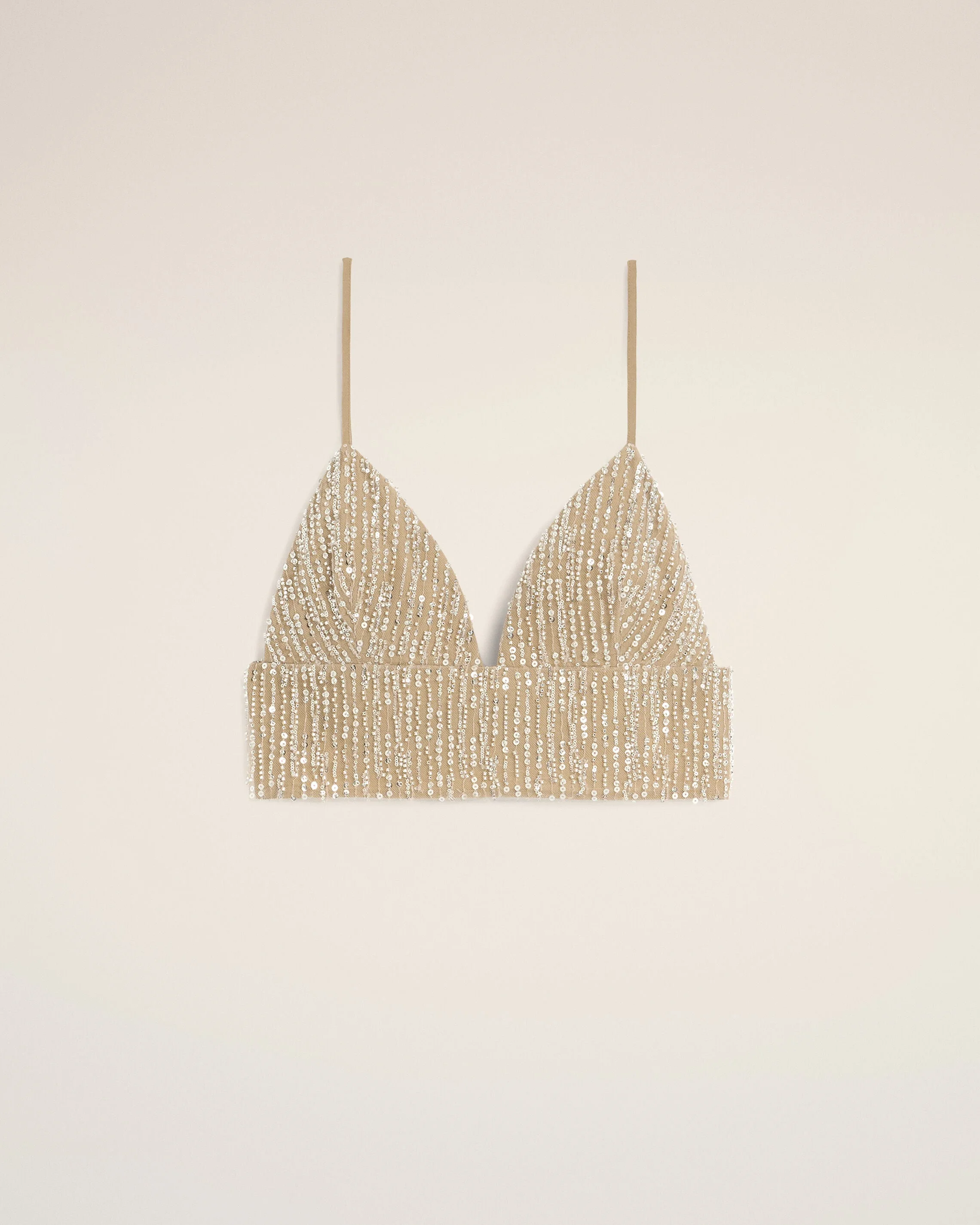 BEIGE CROPPED TOP WITH SEQUIN EMBROIDERY - 1