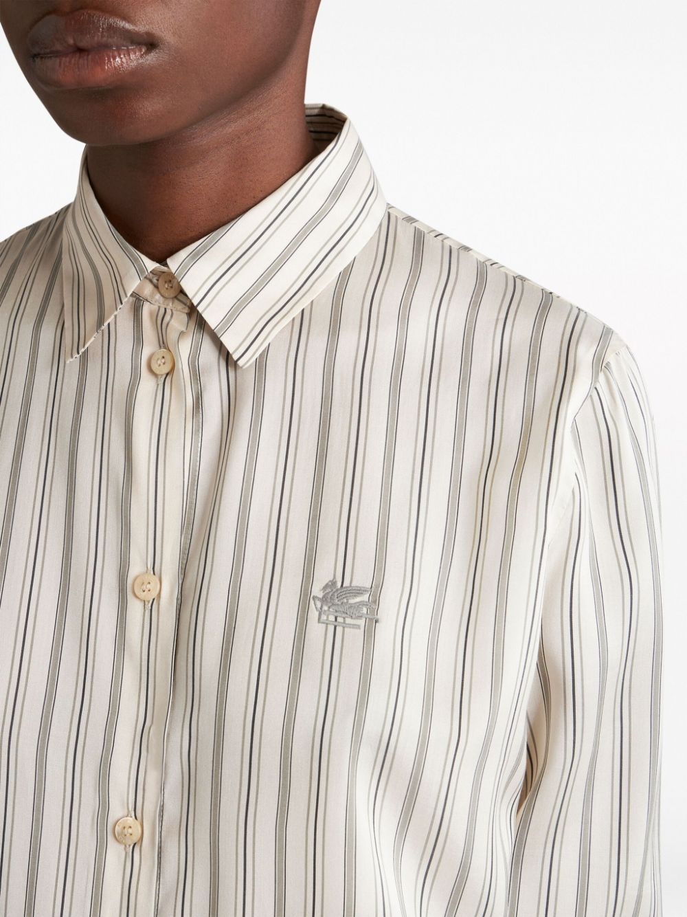Pegaso-embroidered striped silk shirt - 5