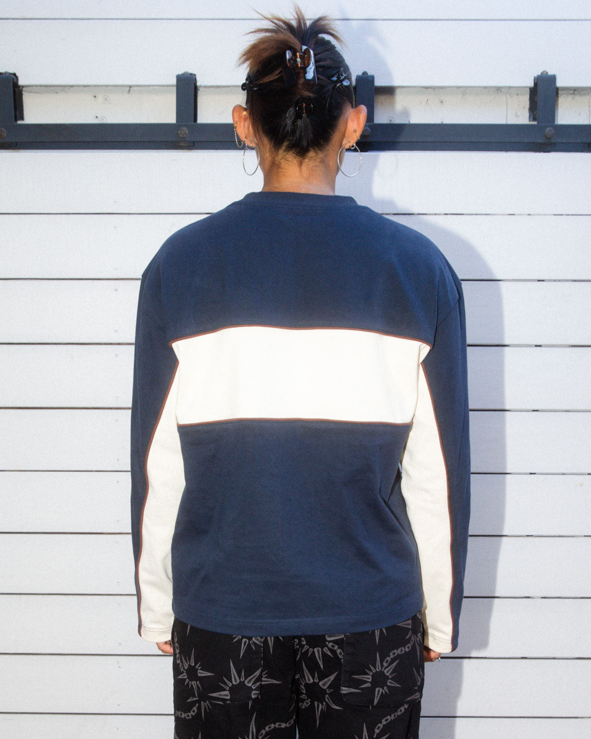 Heavyweight Paneled Long Sleeve Shirt - Navy - 8