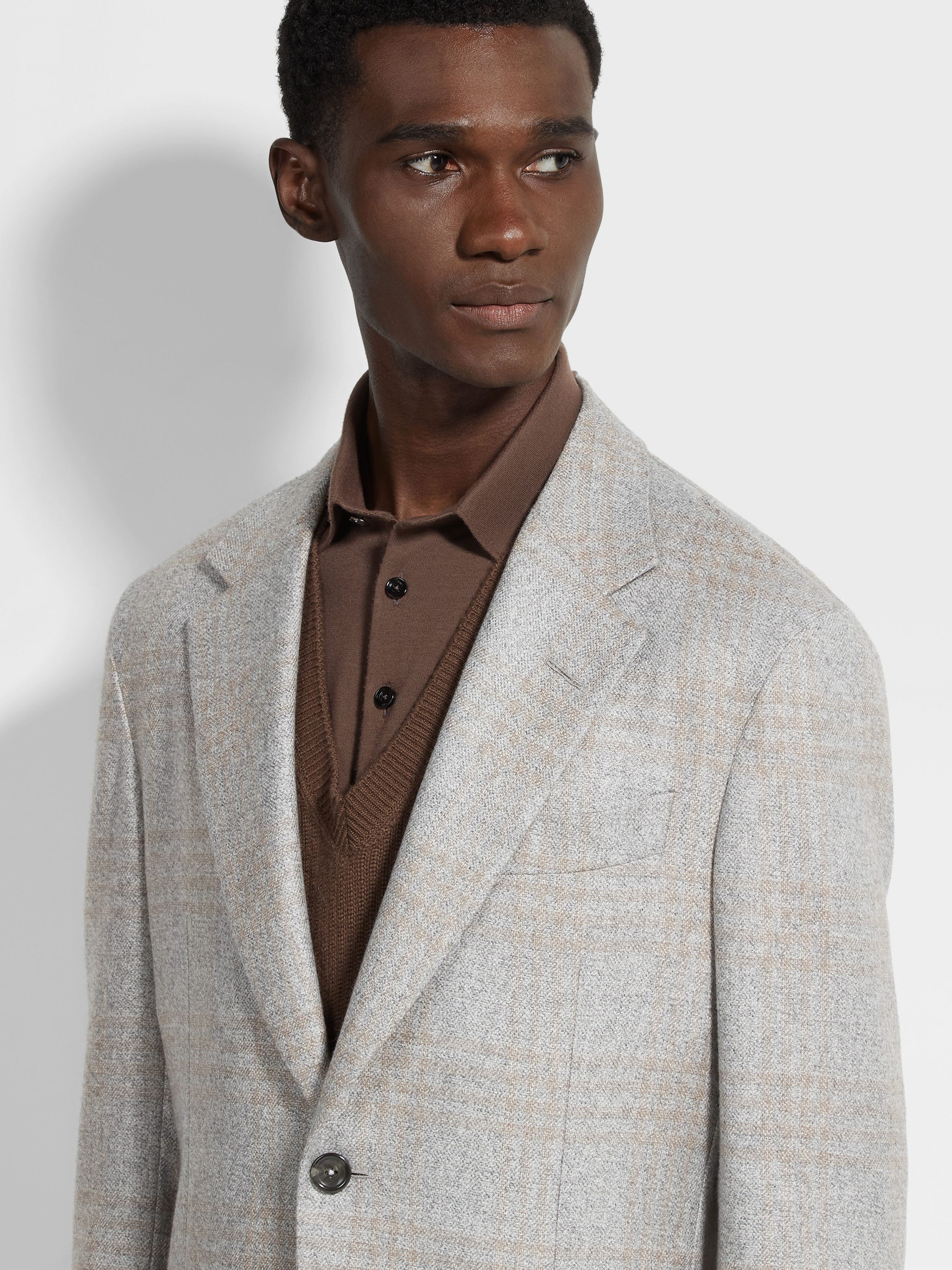 LIGHT GREY AND LIGHT TAUPE SILK AND CASHMERE JACKET - 3