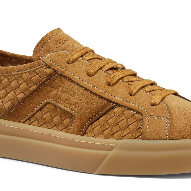 Men's light brown woven suede Double Buckle Sneaker 6