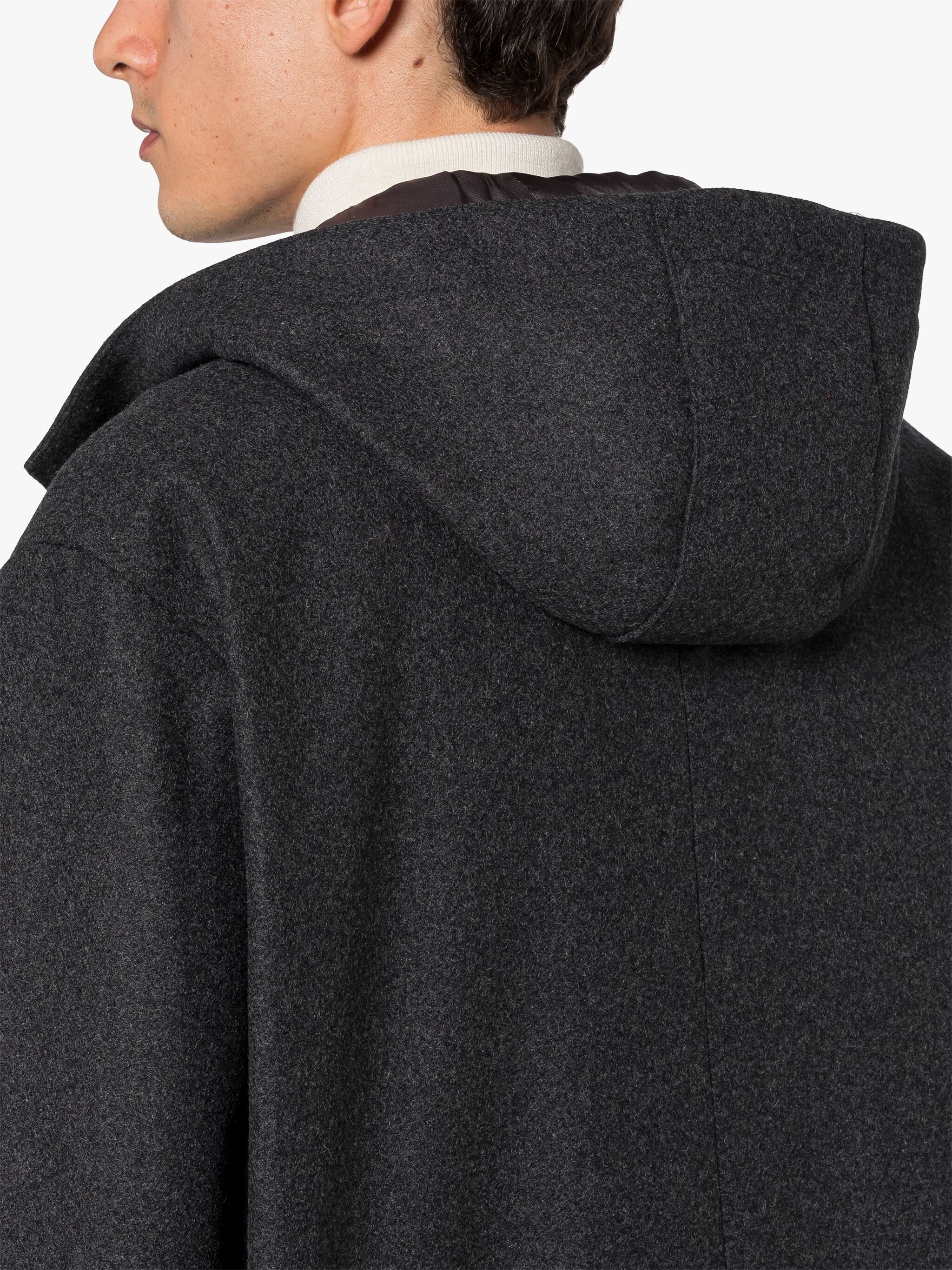 HUMBIE HOOD CHARCOAL WOOL OVERCOAT - 5