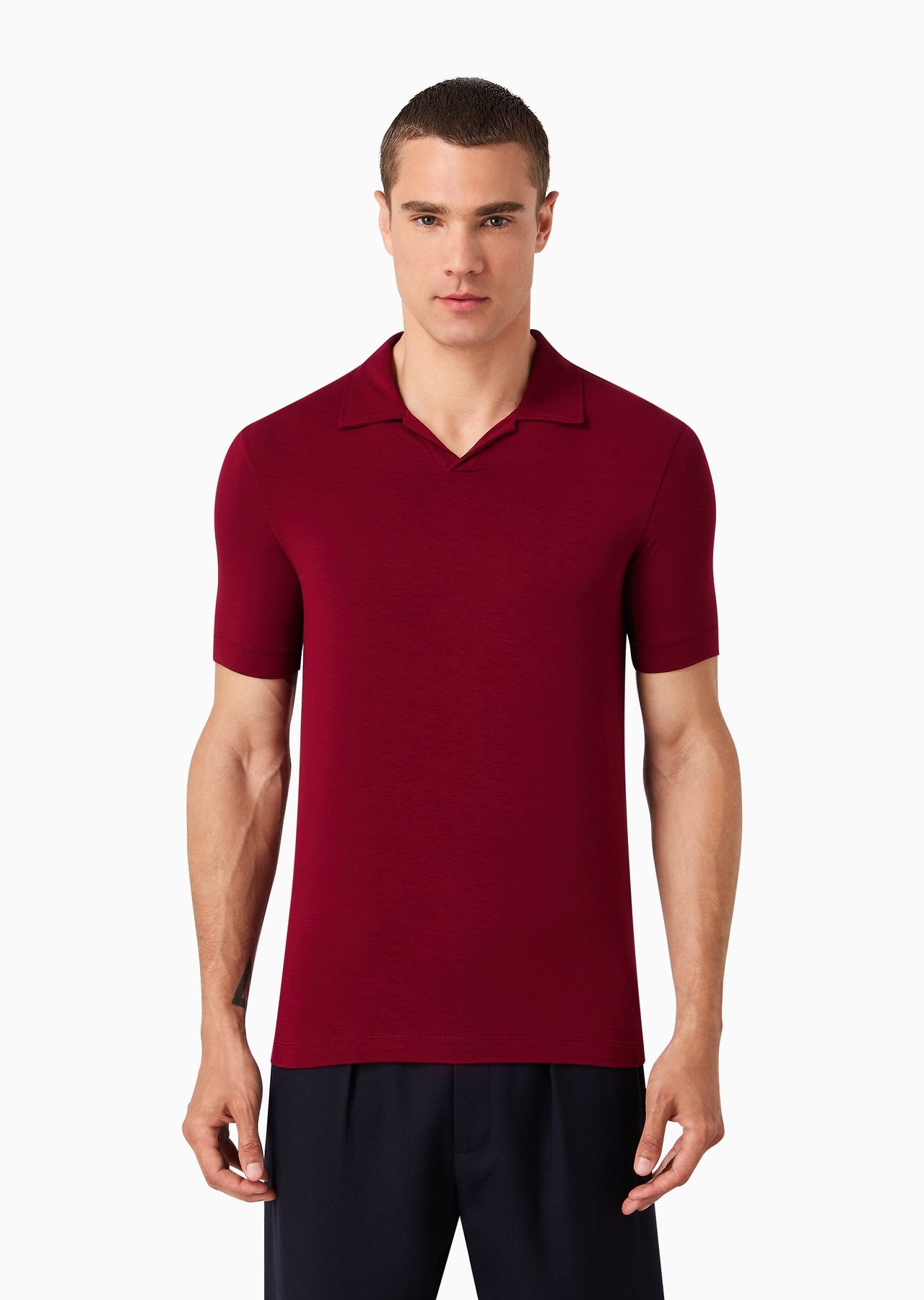 Stretch viscose jersey short-sleeved polo shirt - 3