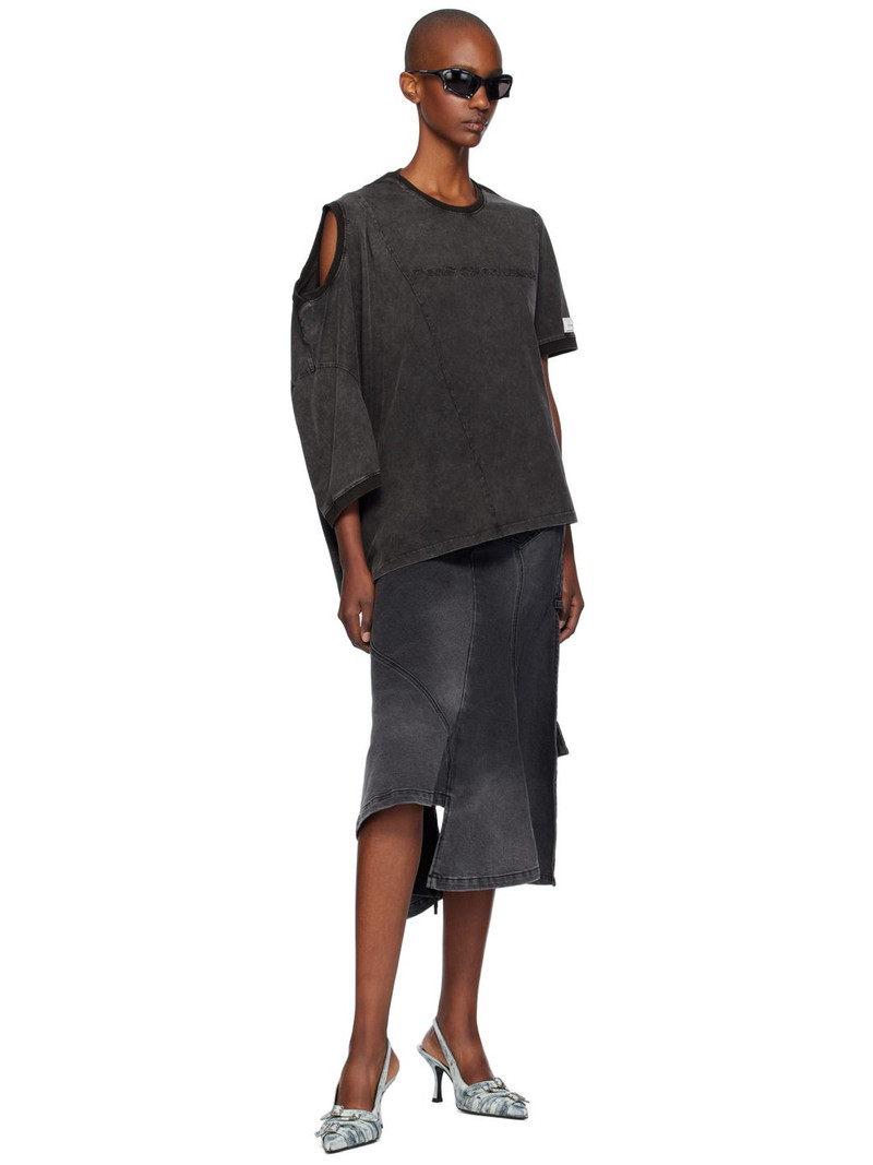 FENG CHEN WANG Black Deconstructed Double Collar T-shirt outlook