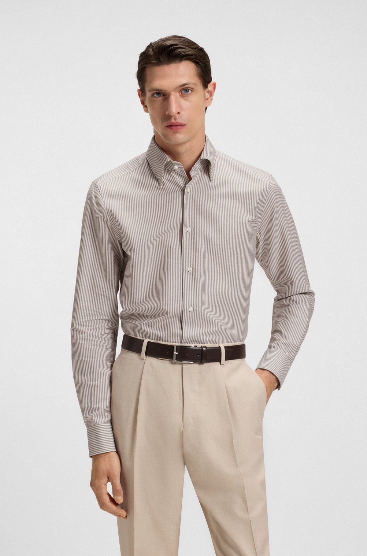 SLIM-FIT SHIRT IN STRIPED COTTON, LINEN AND SILK - 2