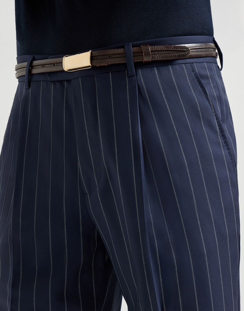 Super 150s virgin wool wide chalk stripe batavia trousers with pleat 4