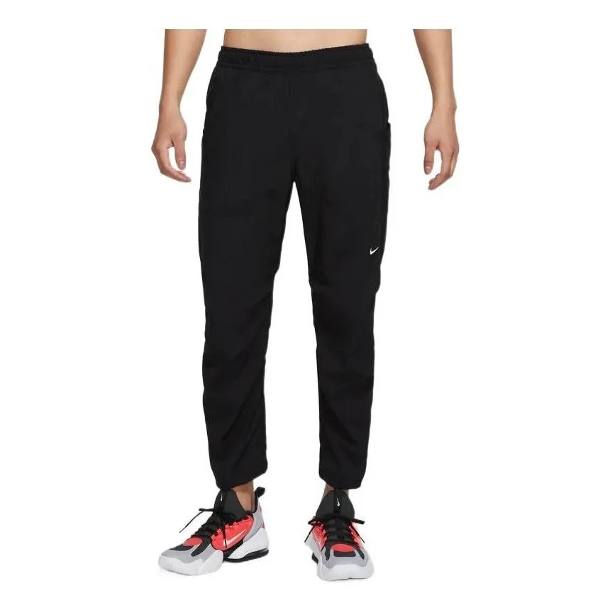 Men's Nike Dri-Fit Solid Color Logo Embroidered Drawstring Lacing Sports Pants/Trousers/Joggers Blac - 1