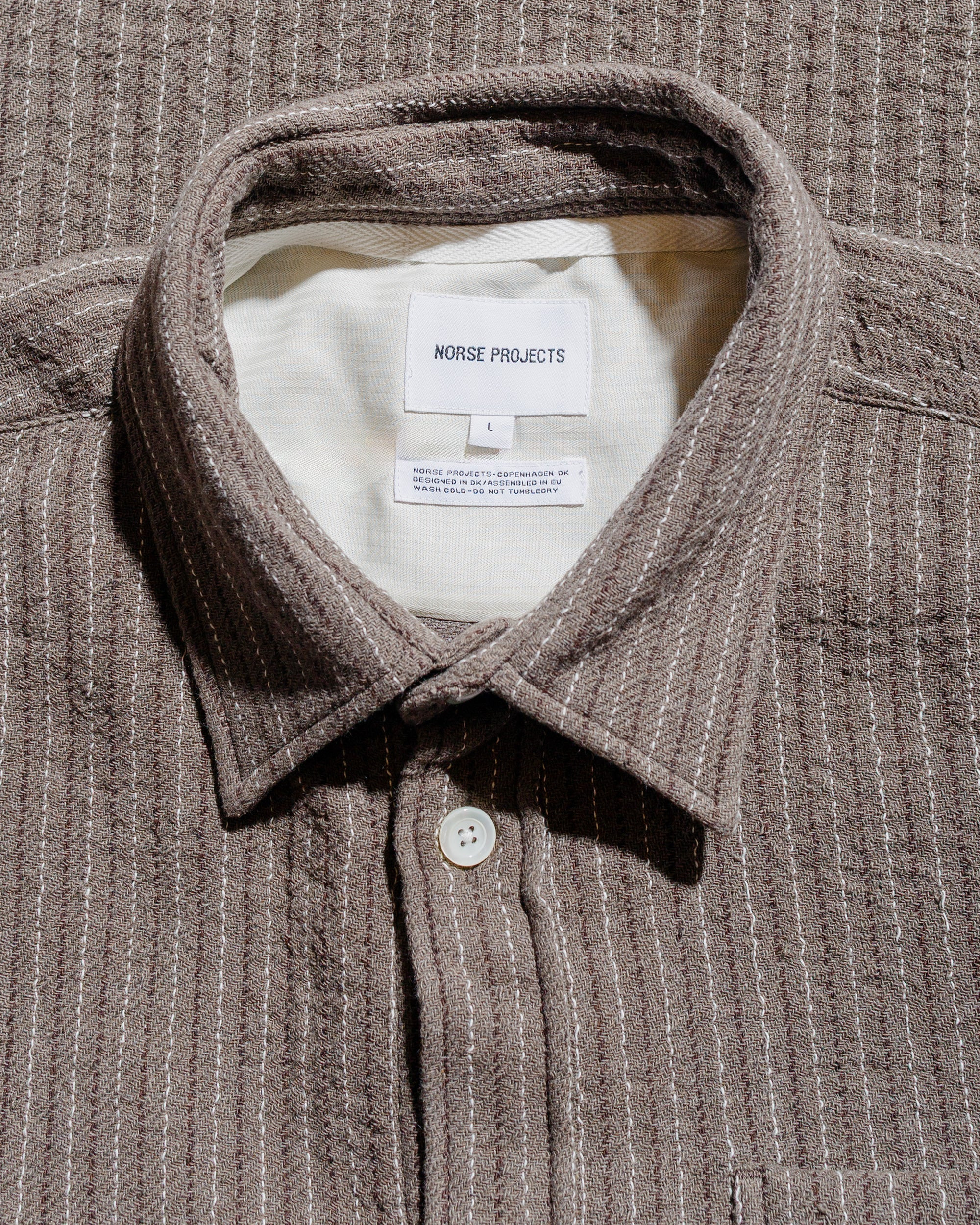 Ole Oversized Wool Stripe Shirt Seal Brown - 5