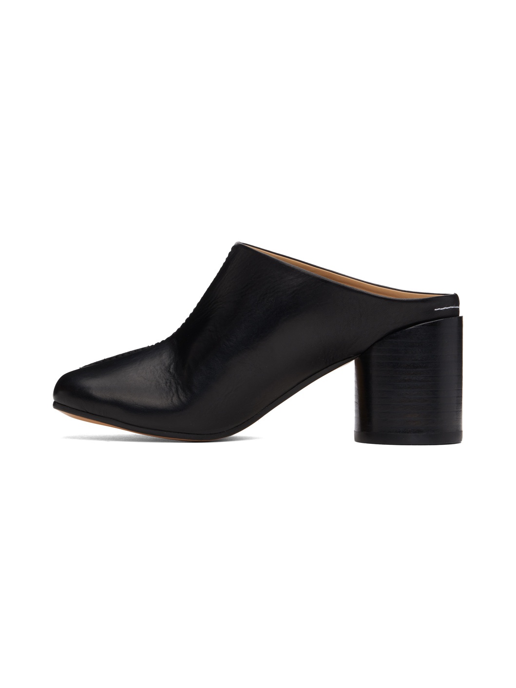 Black Shiny Vegetable Tanned Leather Mules - 3