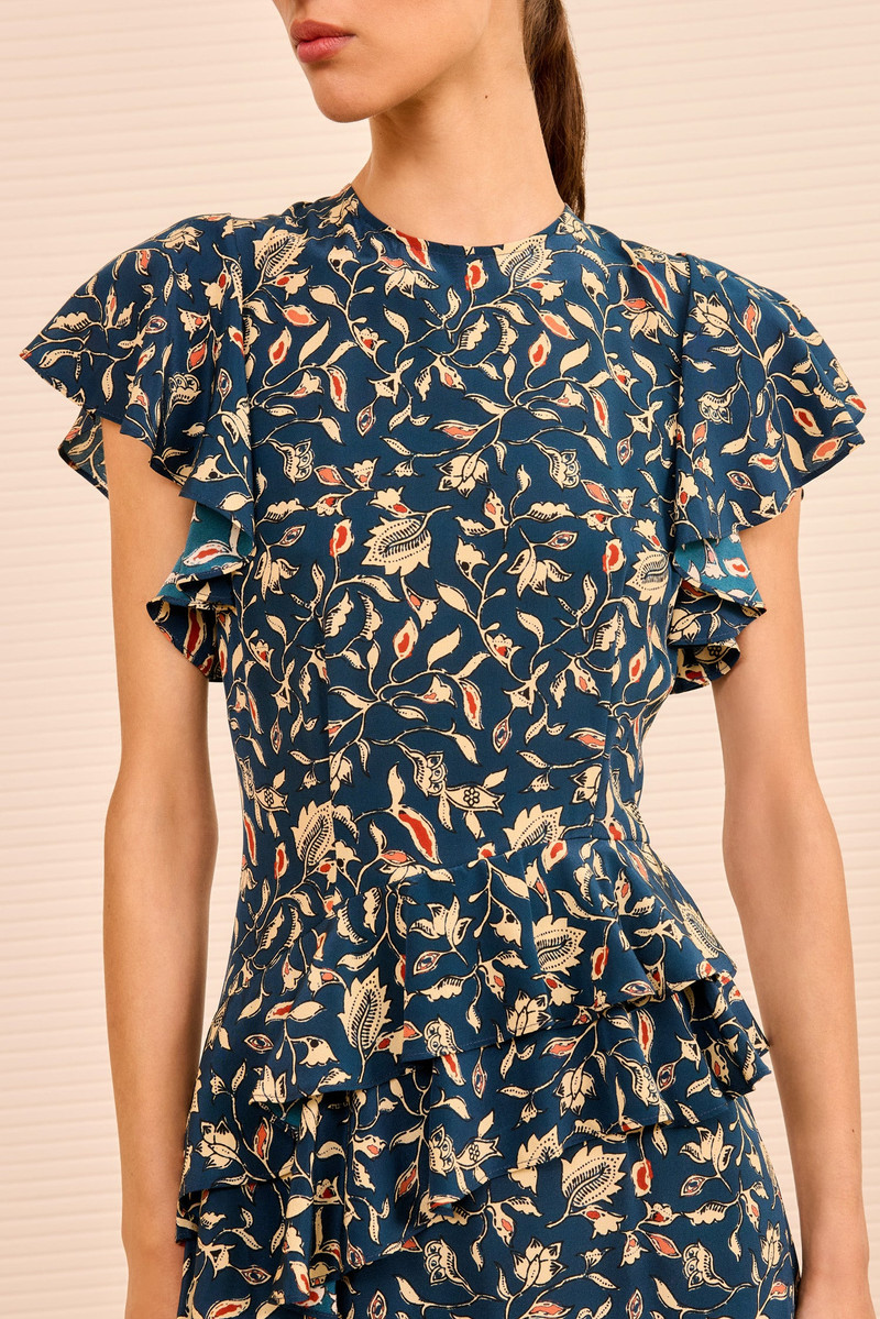 ULLA JOHNSON Amaia Cascading Ruffle Midi Dress outlook