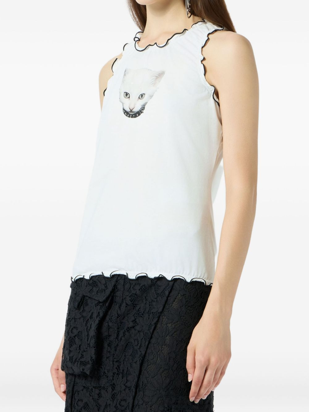 cat-print ruffled T-shirt - 4