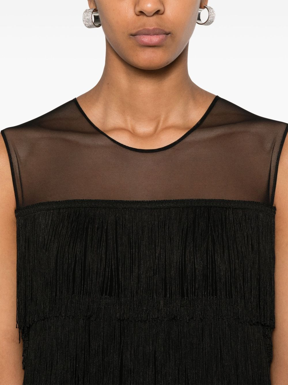 fringed sleeveless mini dress - 5