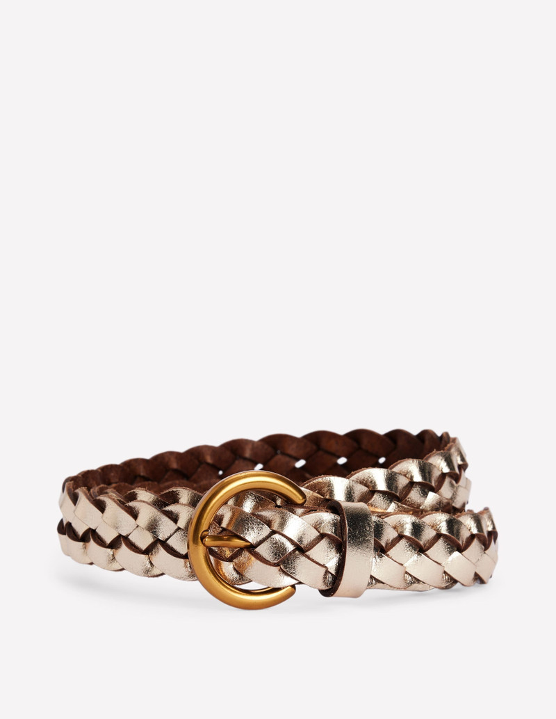 Skinny Plaited Belt-Gold 1