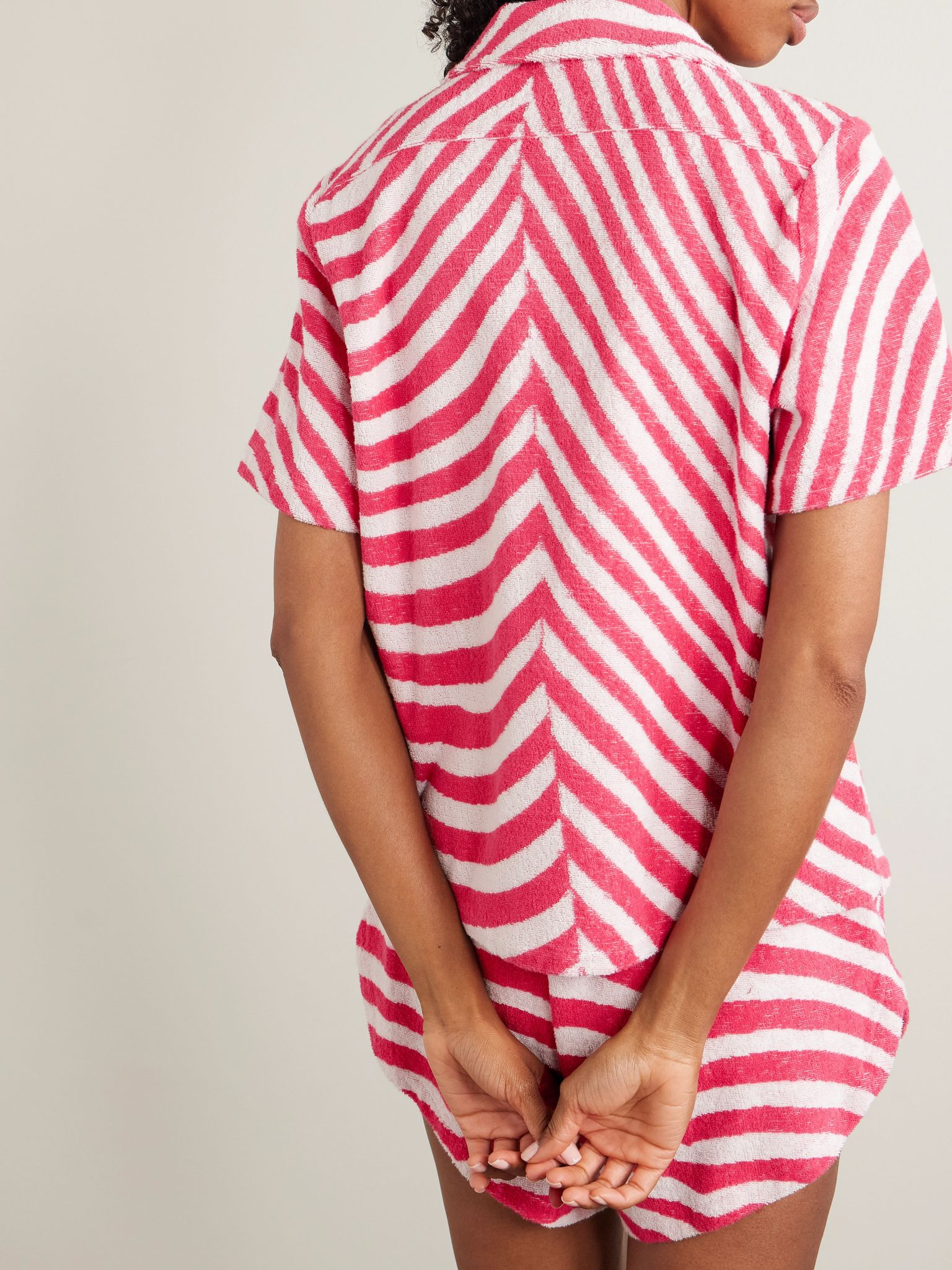 Embroidered striped cotton-terry shirt Red - 4