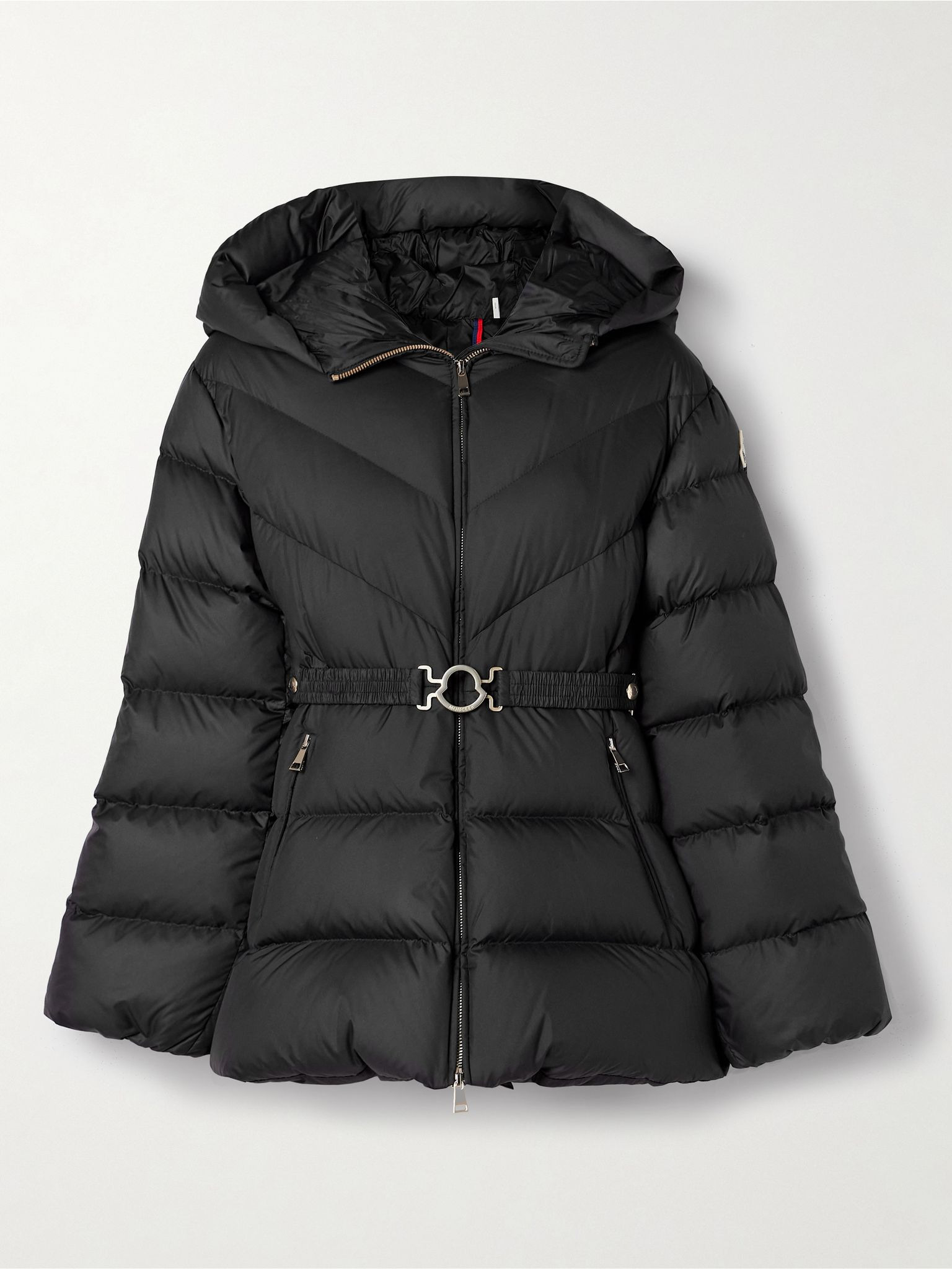 Brosse belted hooded appliquéd quilted shell down jacket Black - 1