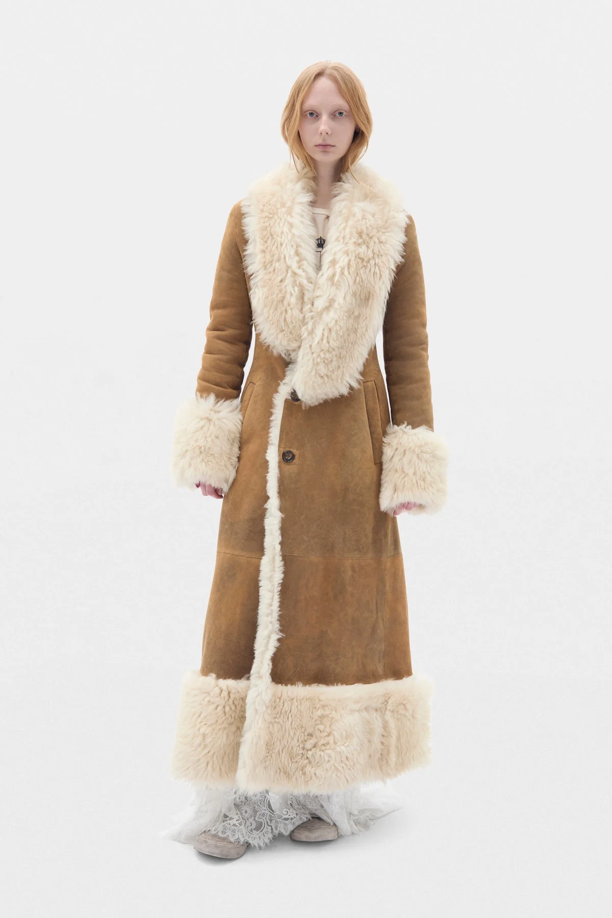 Zille Long Fur Coat with Shawl Collar - 1