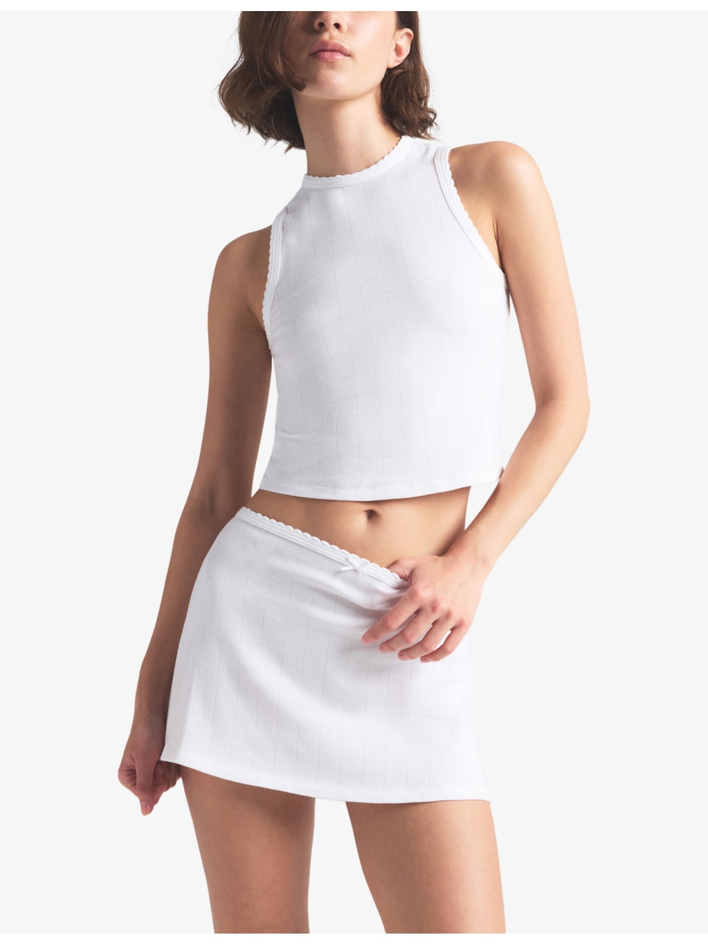 Drop Needle Pointelle Cotton-Jersey Mini Skirt - 3