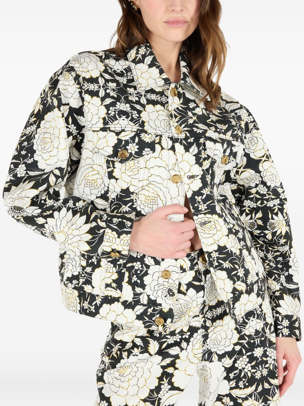 floral print denim jacket - 4
