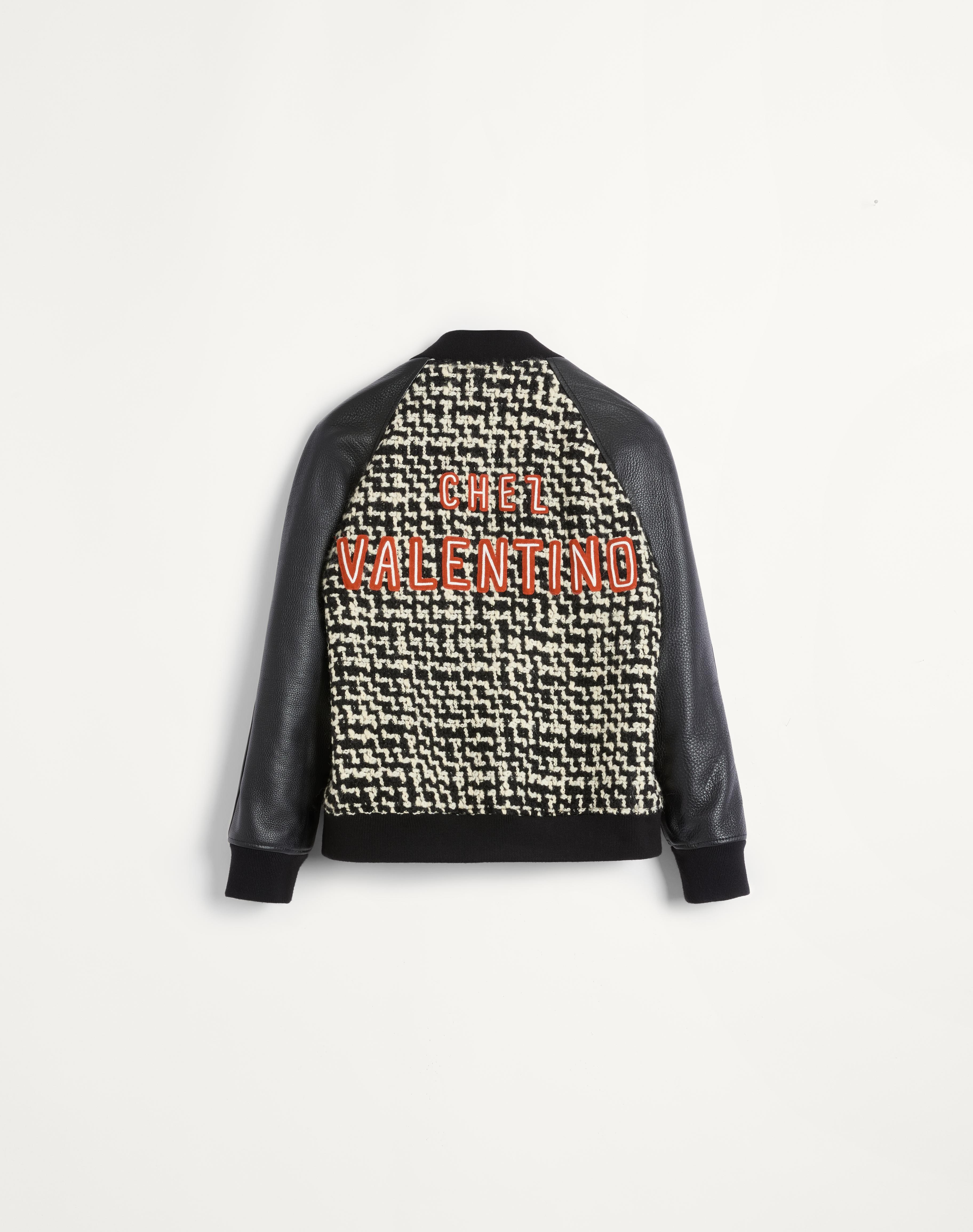 WOOL TWEED BOMBER JACKET WITH CHEZ VALENTINO PATCH - 2